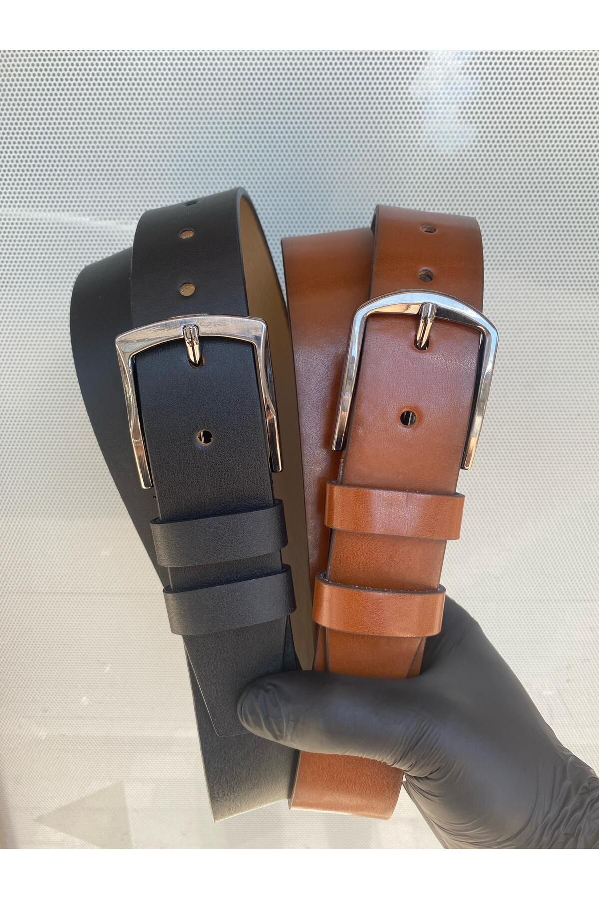 Gesa Erkek suni deri siyah-taba 2'li spor kemer 4 cm