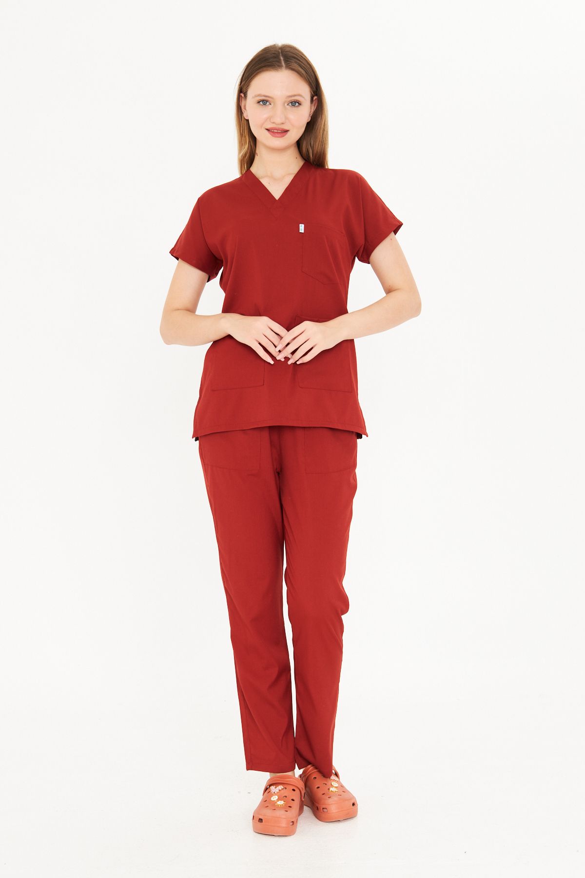 temex Medikal Üniforma Doktor Hemşire Forması Alt Üst Takım Kiremit Scrubs Unisex İşci Kıyafeti LİKRALI
