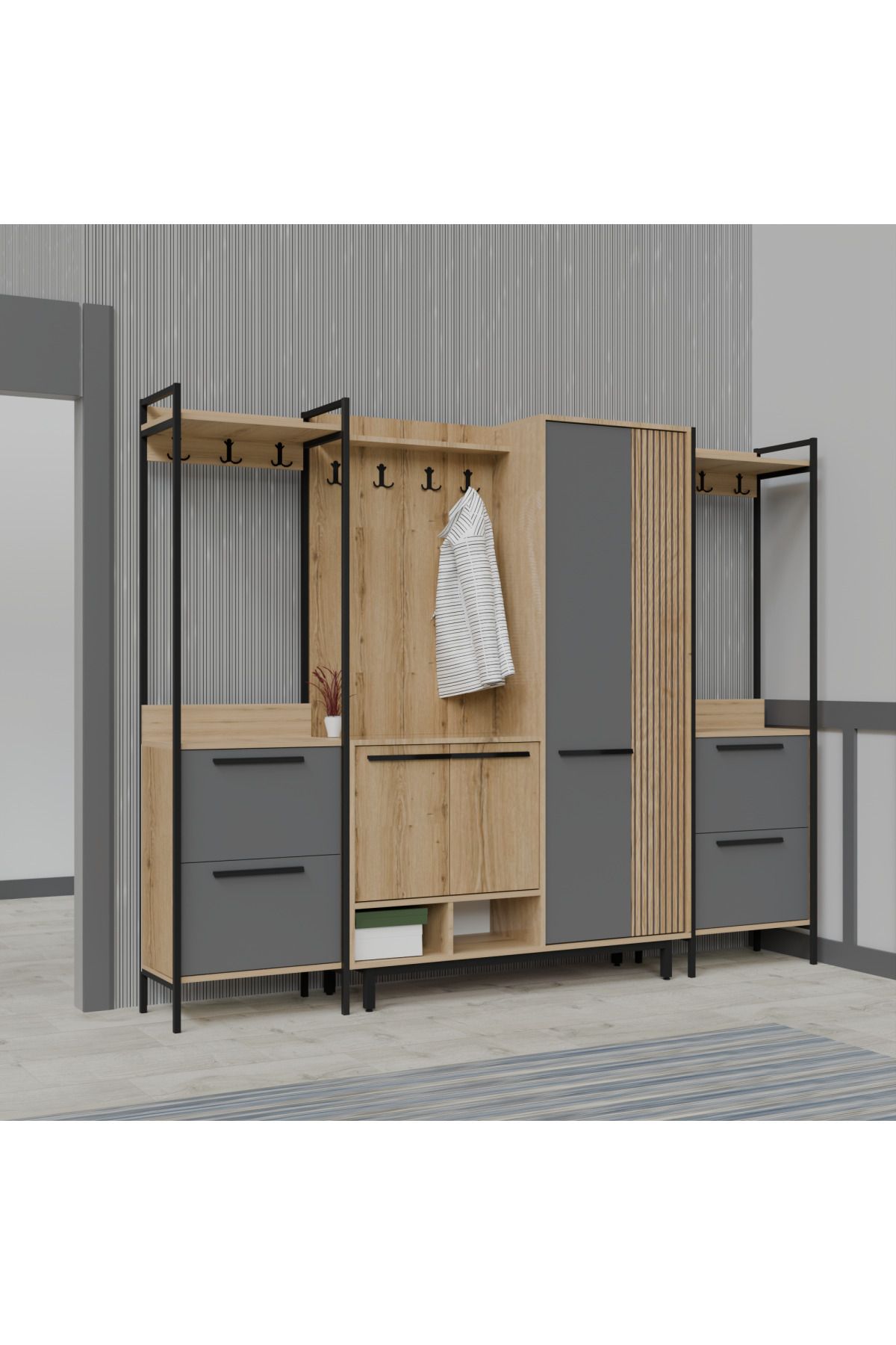 Abre X-plaza Lux Portmanto Askılıklı Modern Vestiyer Takımı