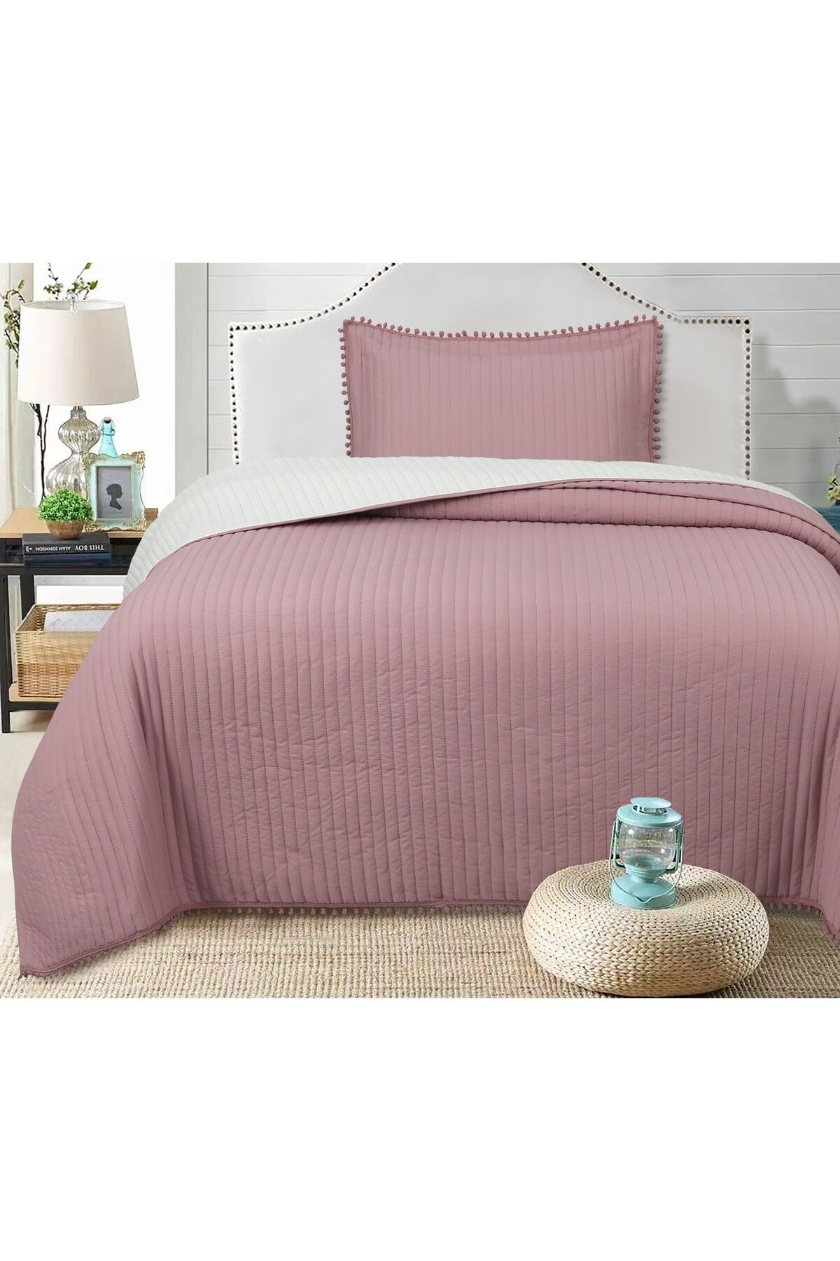 Bella Home Sofia Ponponlu Tek Kişilik Yatak Örtüsü Seti - 180x240 cm