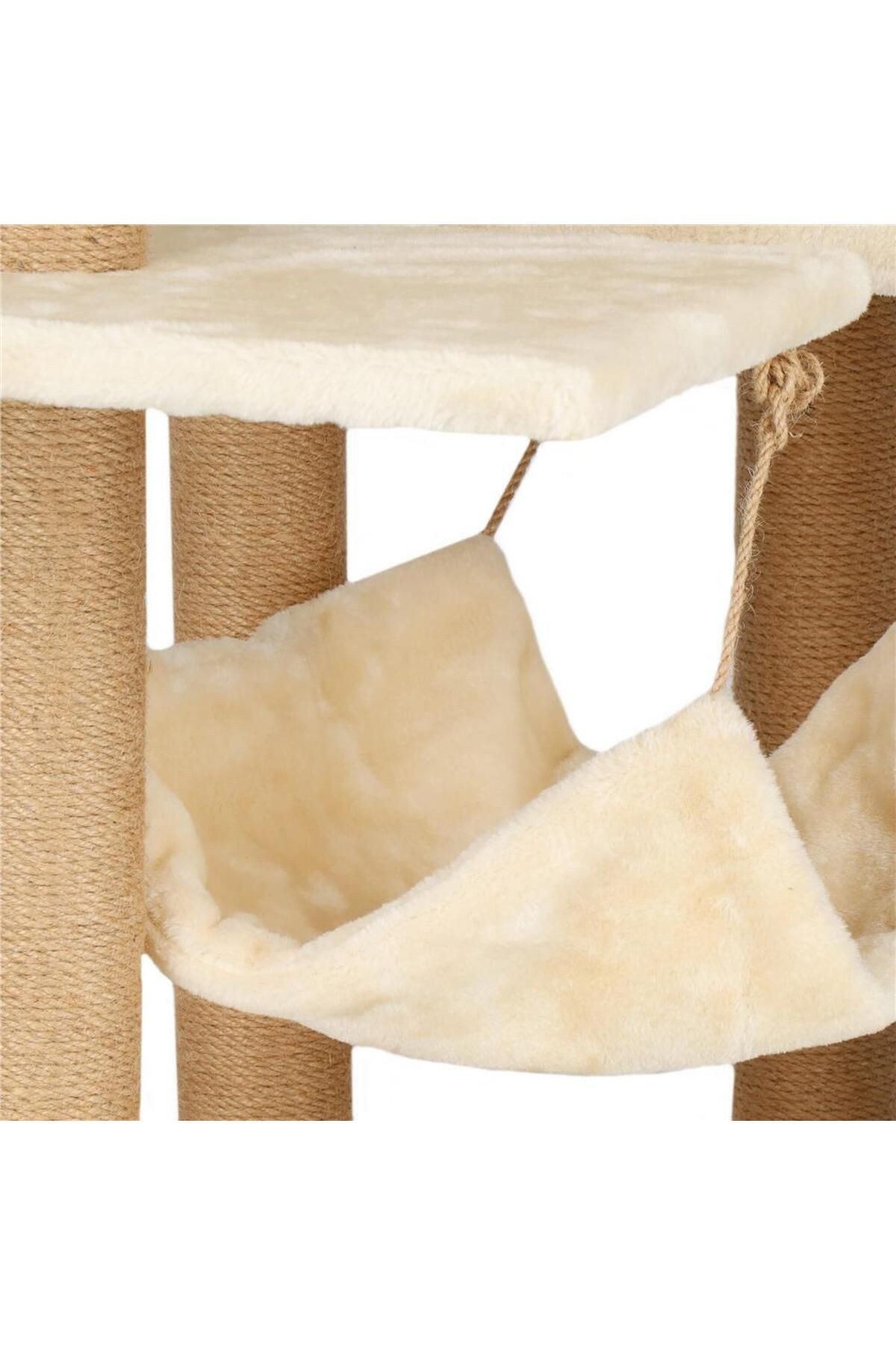 SERSIMO-Cat play set, with scratching post, hiding place, bed, hammock, ball, 154cm, cream 4