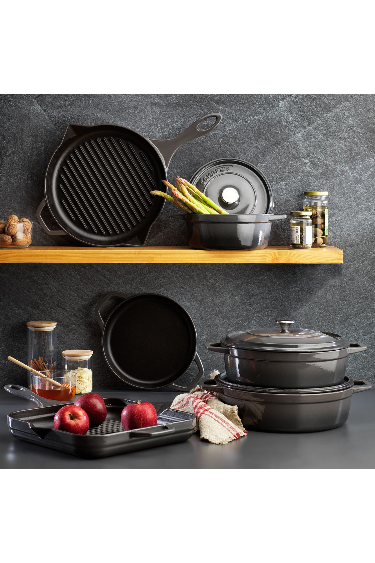 Schafer Guss Chef Döküm Kare Grill Tava 28x28 Cm 1 Parça-Gri