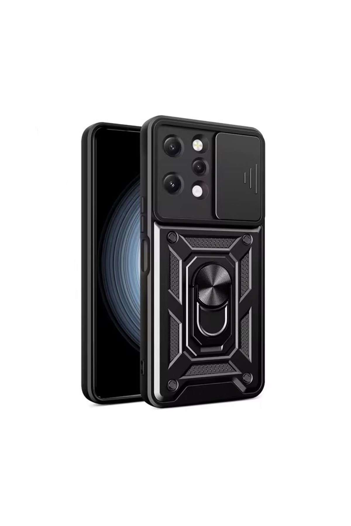 KılıfShop Xiaomi Redmi 12 4G Kılıf Pars Yüzüklü Standlı Darbe Korumalı Siyah