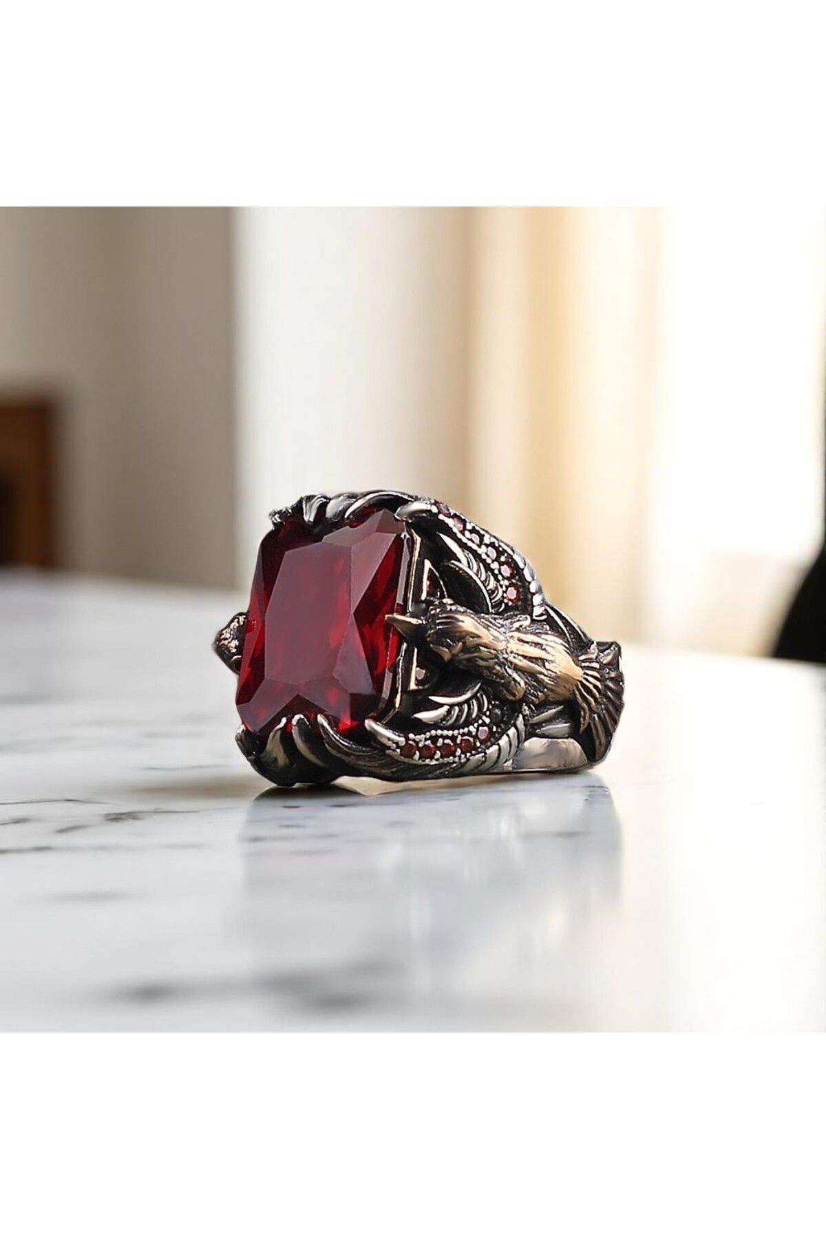 Asteria Jewelry Kırmızı Zirkon Taşlı Gümüş Yüzük