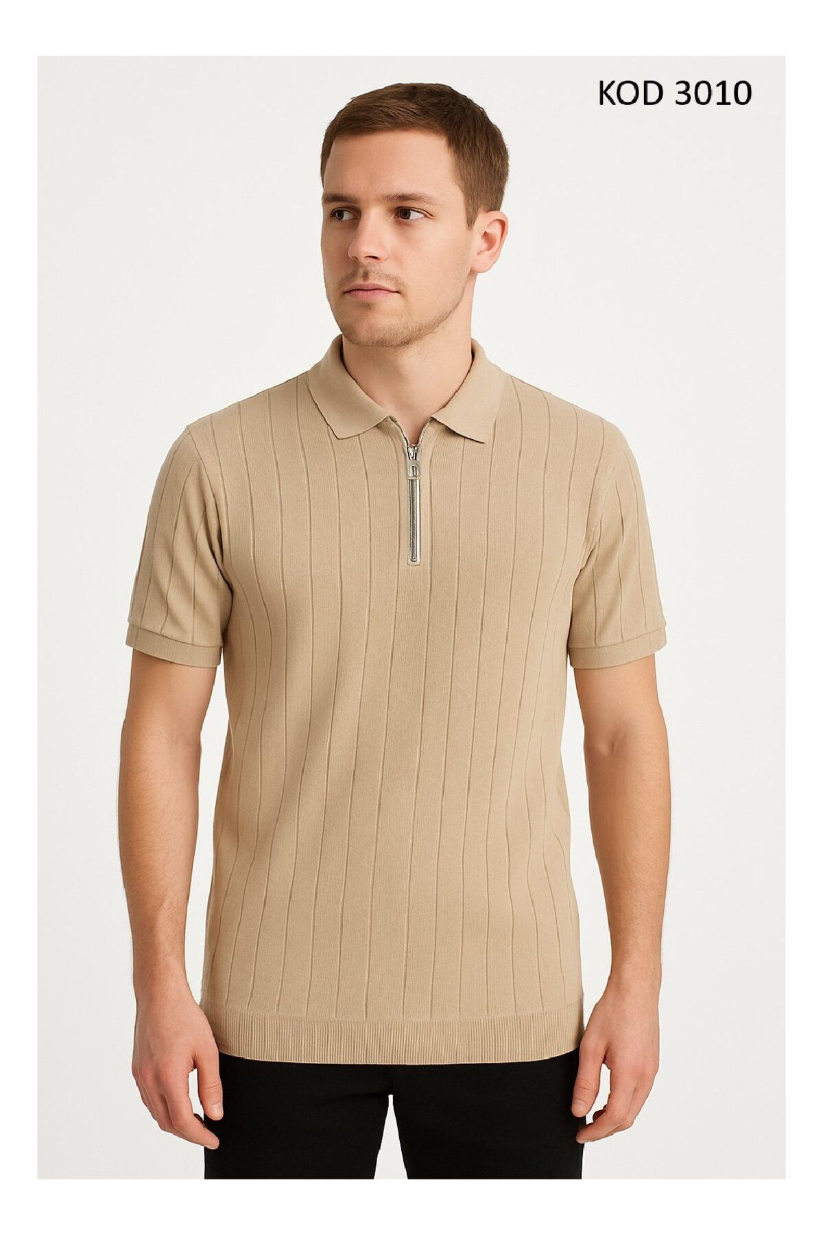Duss Erkek Polo Yaka Yarım Fermuarlı Triko T-shirt