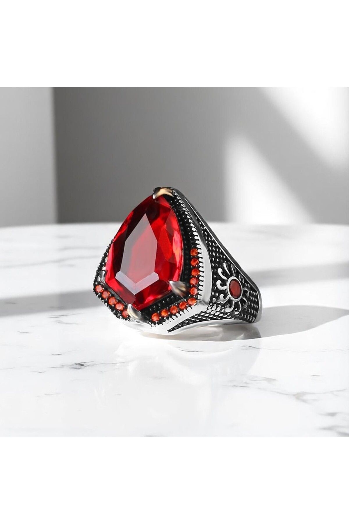Asteria Jewelry Kırmızı Zirkon Taşlı Gümüş Yüzük