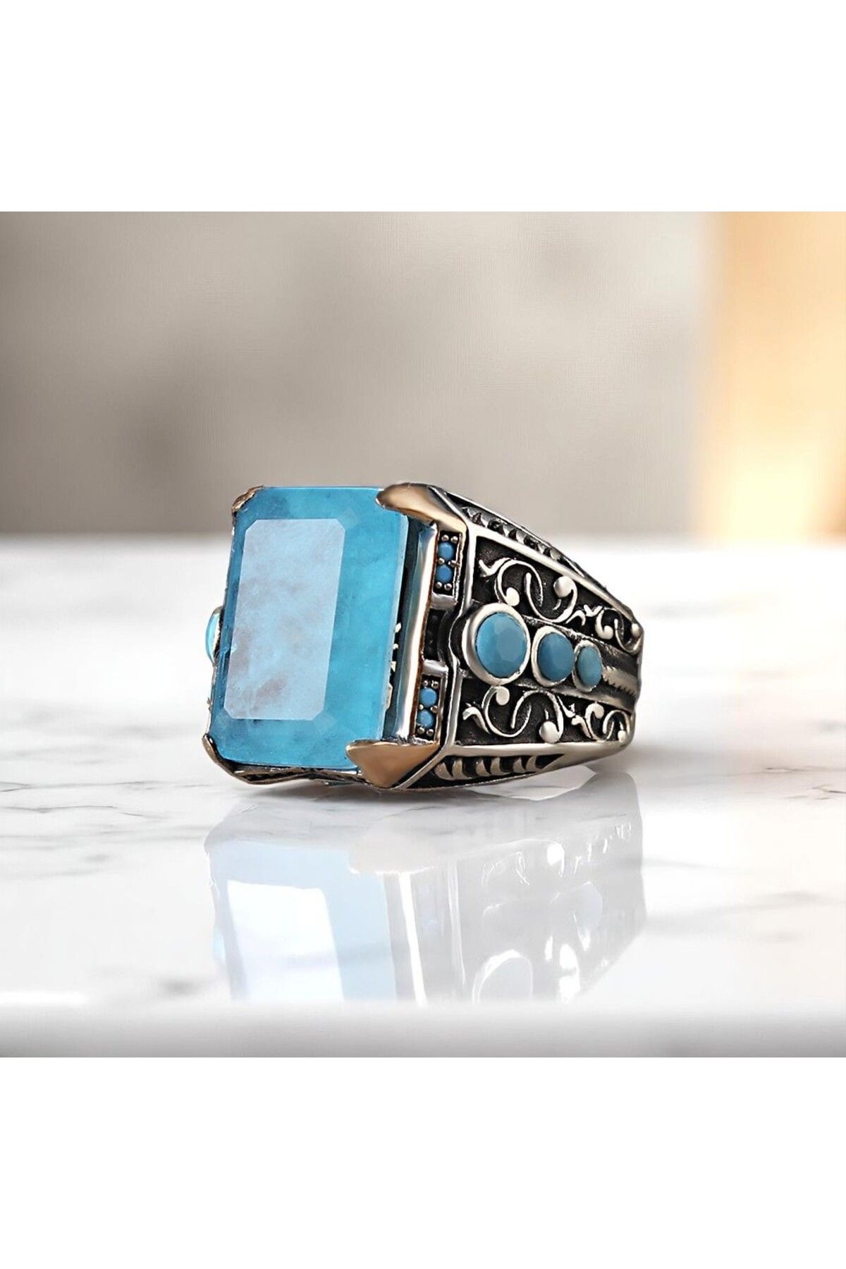 Asteria Jewelry Buz Mavisi Paraiba Taşlı Gümüş Yüzük