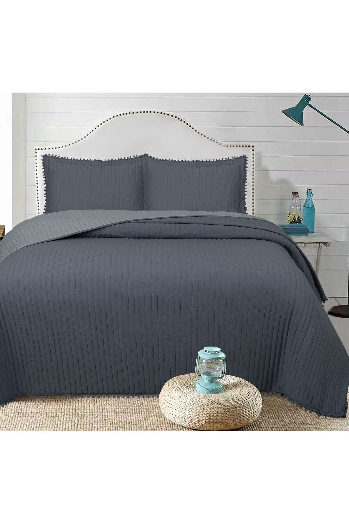 Bella Home Sofia Ponponlu Çift Kişilik Yatak Örtüsü Seti - 260x240 cm