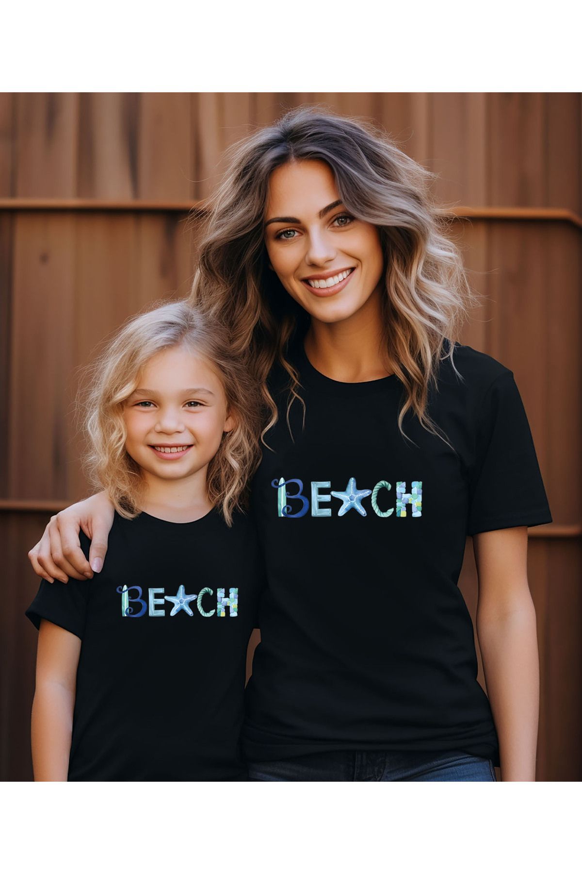ASELİNDA Beach Tatil Baskılı Aile kombin Tişört (tekli üründür kombin için sepete 2 adet ekleyiniz)