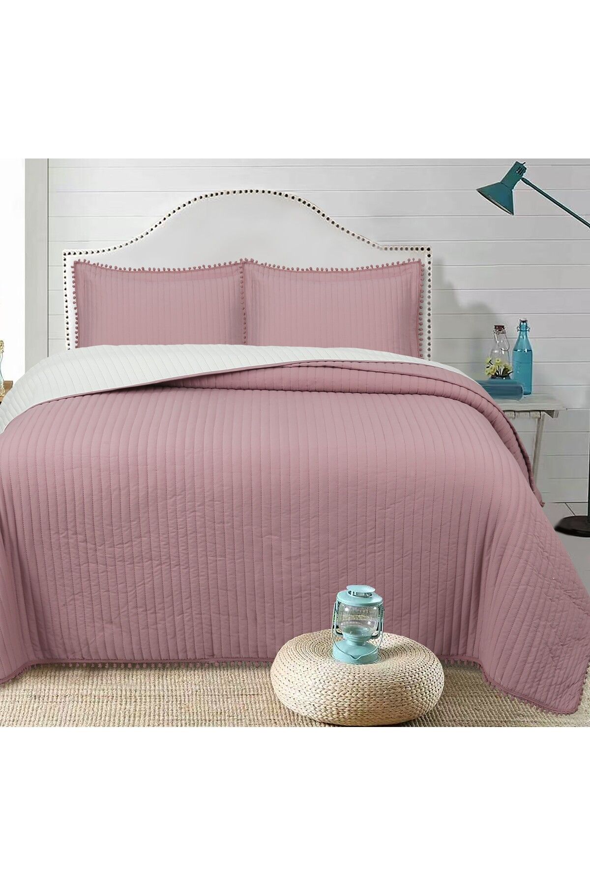 Bella Home Sofia Ponponlu Çift Kişilik Yatak Örtüsü Seti - 260x240 cm