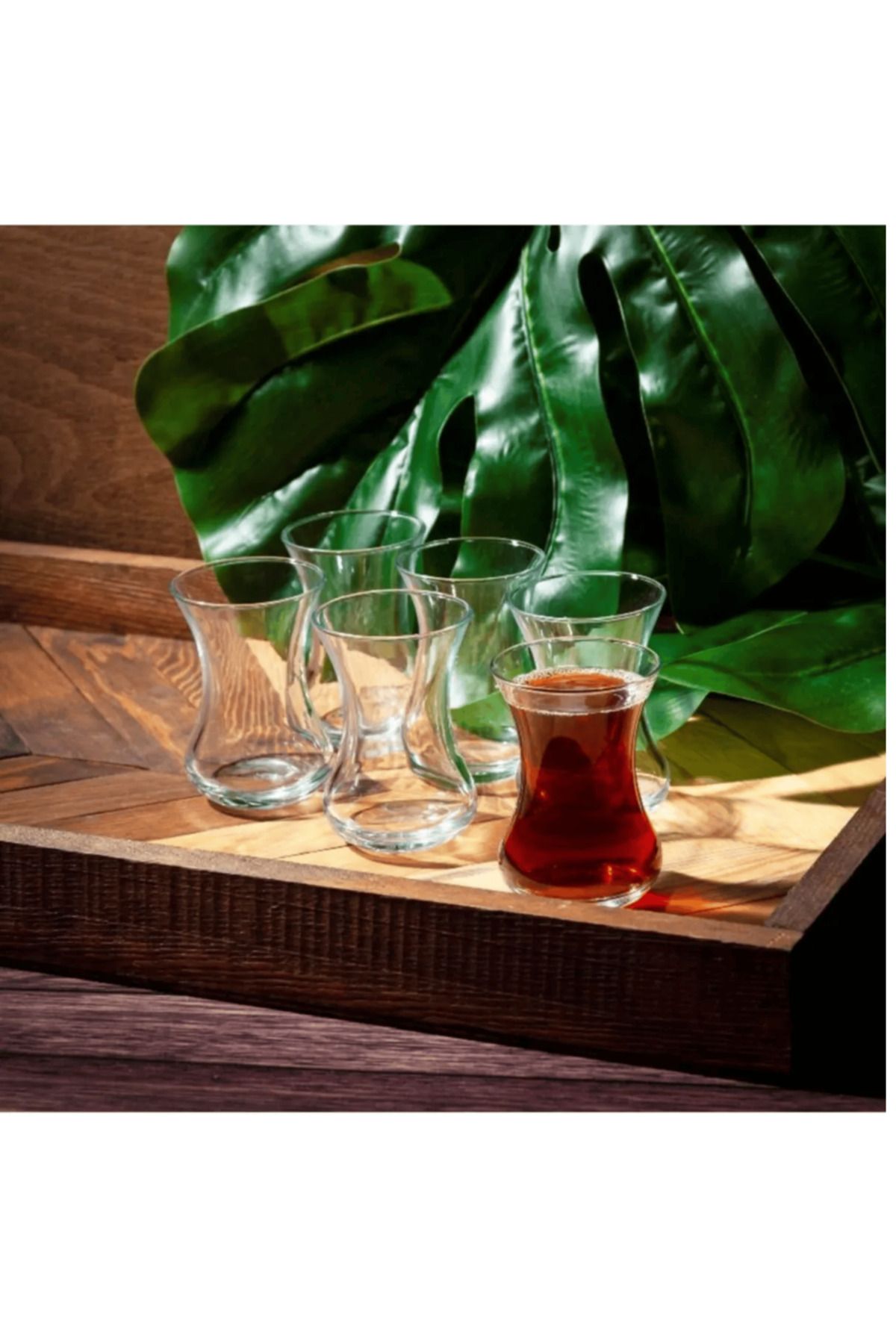 BYBKURUMSAL TvA Çay Bardağı 6 lı set (6 adet Yuvarlak Bambu Bardak Altlığı ile beraber)