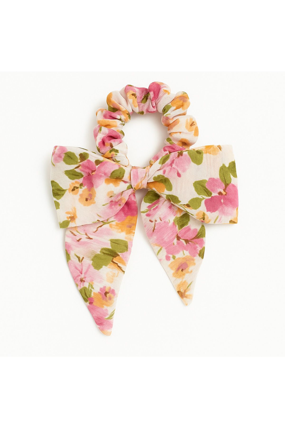 MADE BY PERİ Çiçek Desenli Fiyonklu Scrunchie /Lastikli Toka – Kısa Kuyruklu / Yazlık Kumaş