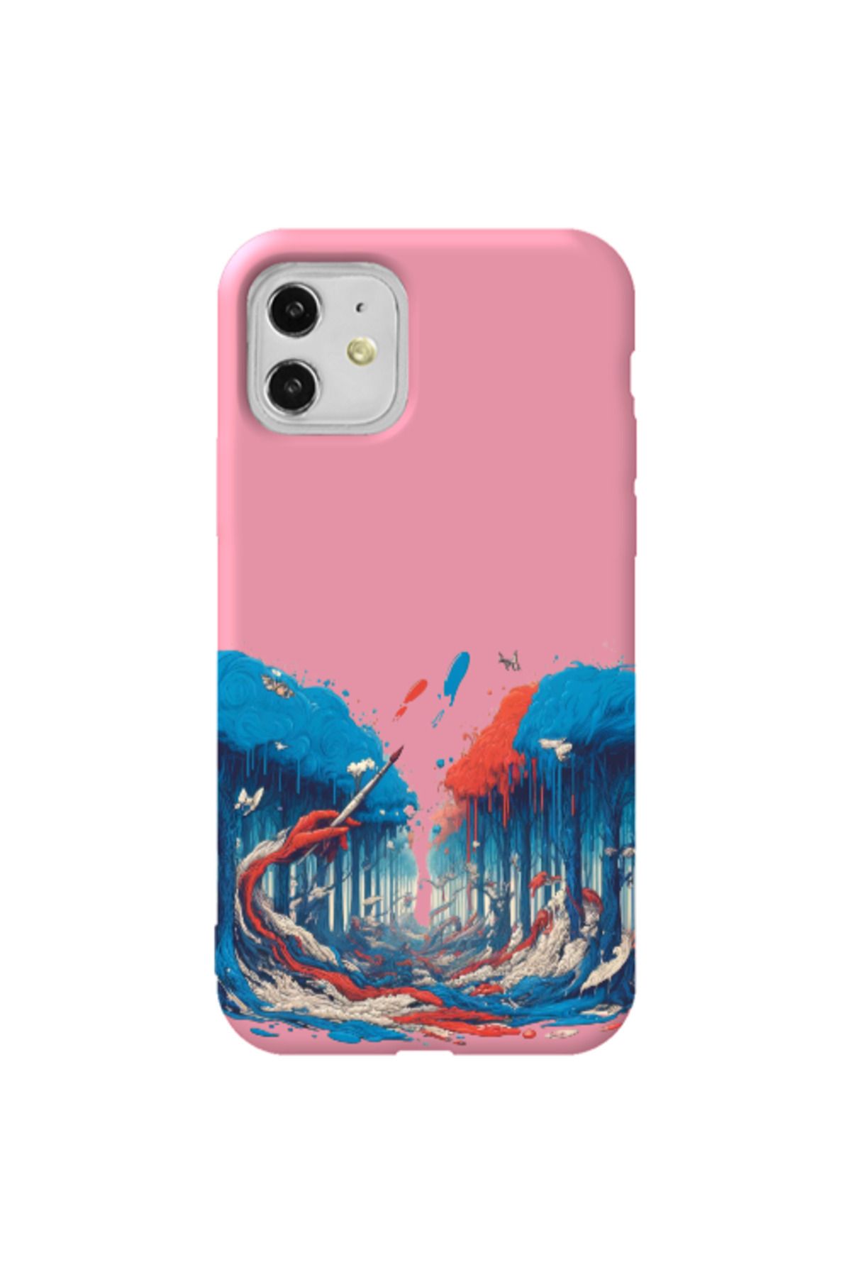 Cach Cach Apple iPhone 11 Ağaç Paint Pembe Renkli Silikon Telefon Kılıfı