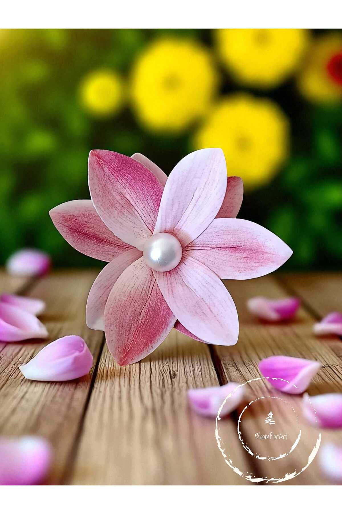Bloomflorart Büyük İncili Pembe Çiçek Tarak Toka