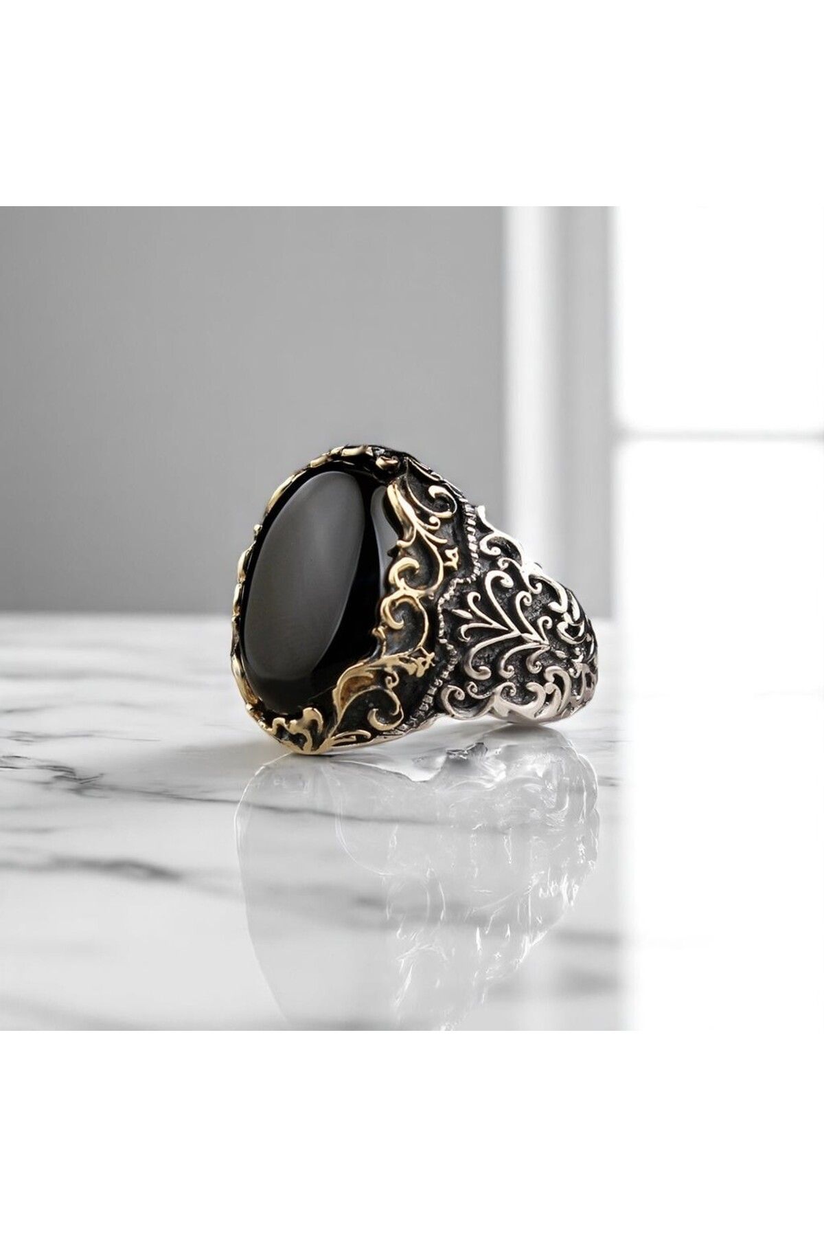 Asteria Jewelry Siyah Oniks Taşlı Gümüş Yüzük