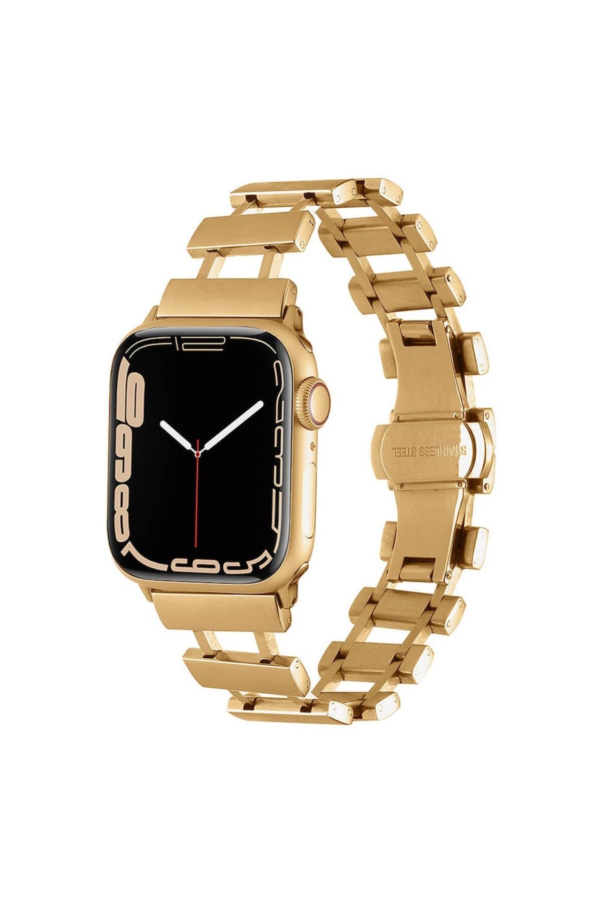Megafox Teknoloji Apple Watch 3/4/5/6/7/8/9 Se Ultra 42-44-45-49 Mm Uyumlu Kordon Metal Paslanmaz Parçalı Kayış KRD-9