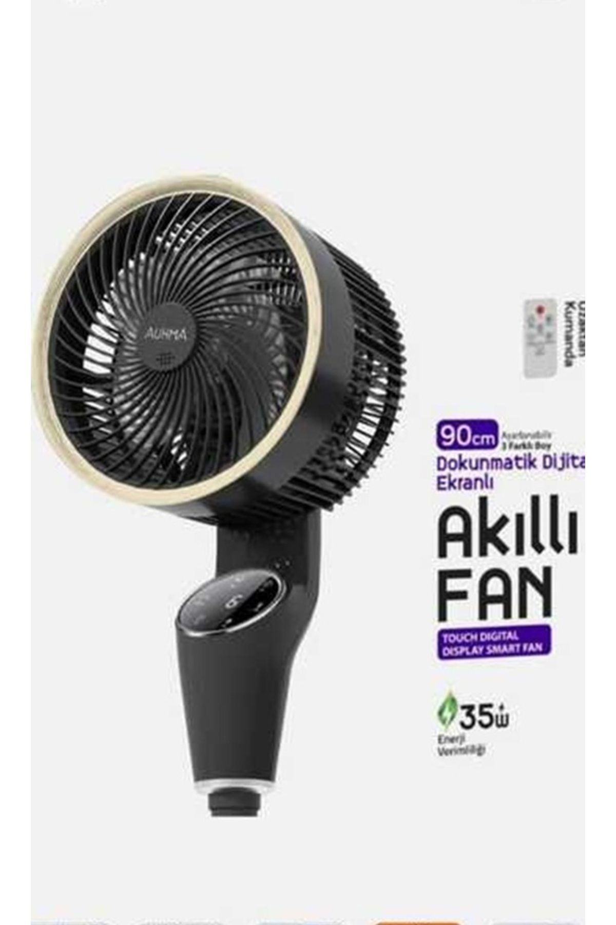 Merwish Akıllı Vantilatör Uzaktan Kumandalı Sessiz 90 cm | Dijital Ekranlı | Hız Ayarı Siyah