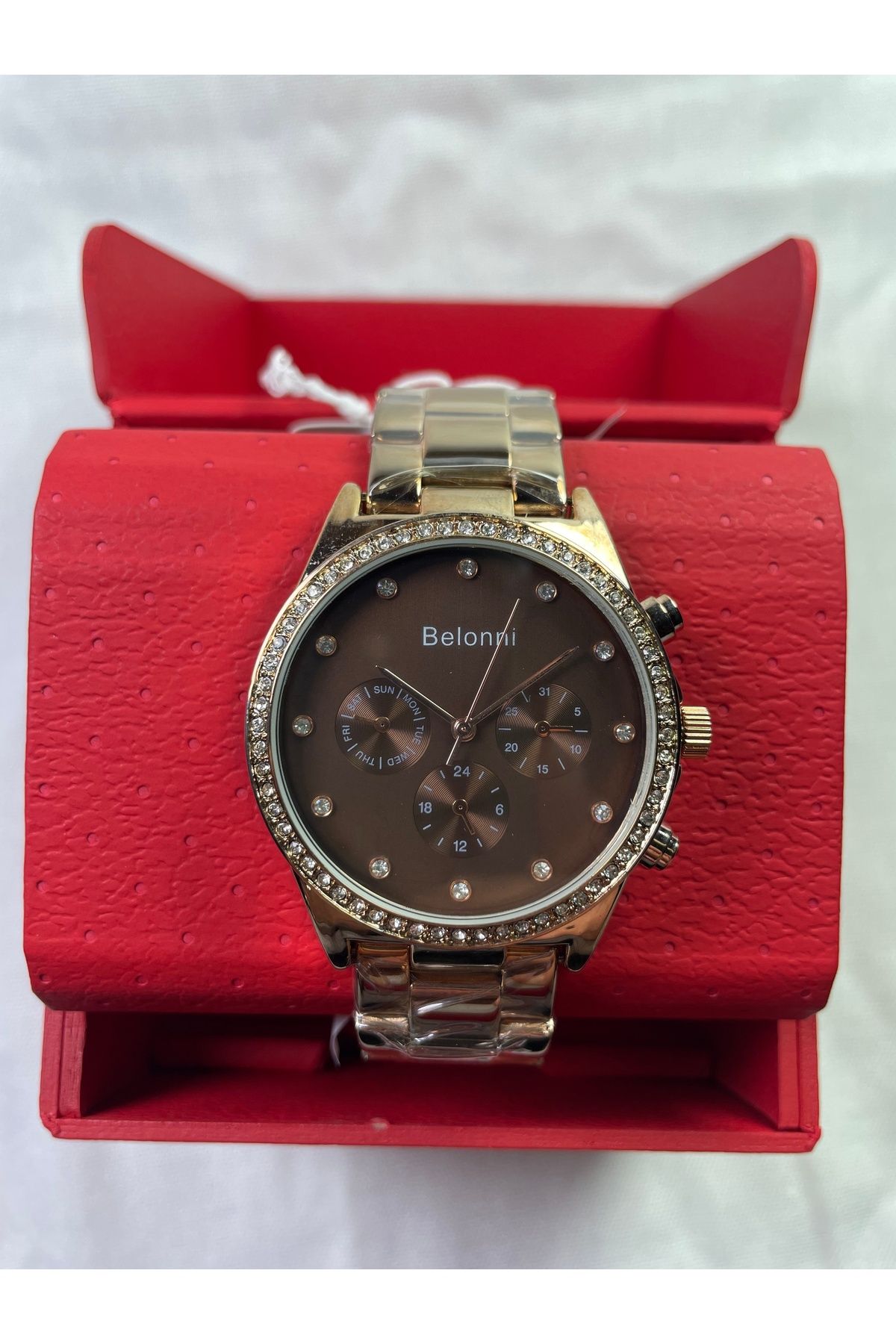 Belonni Kahverengi İç & Dış Taşlı Unisex Kol Saati