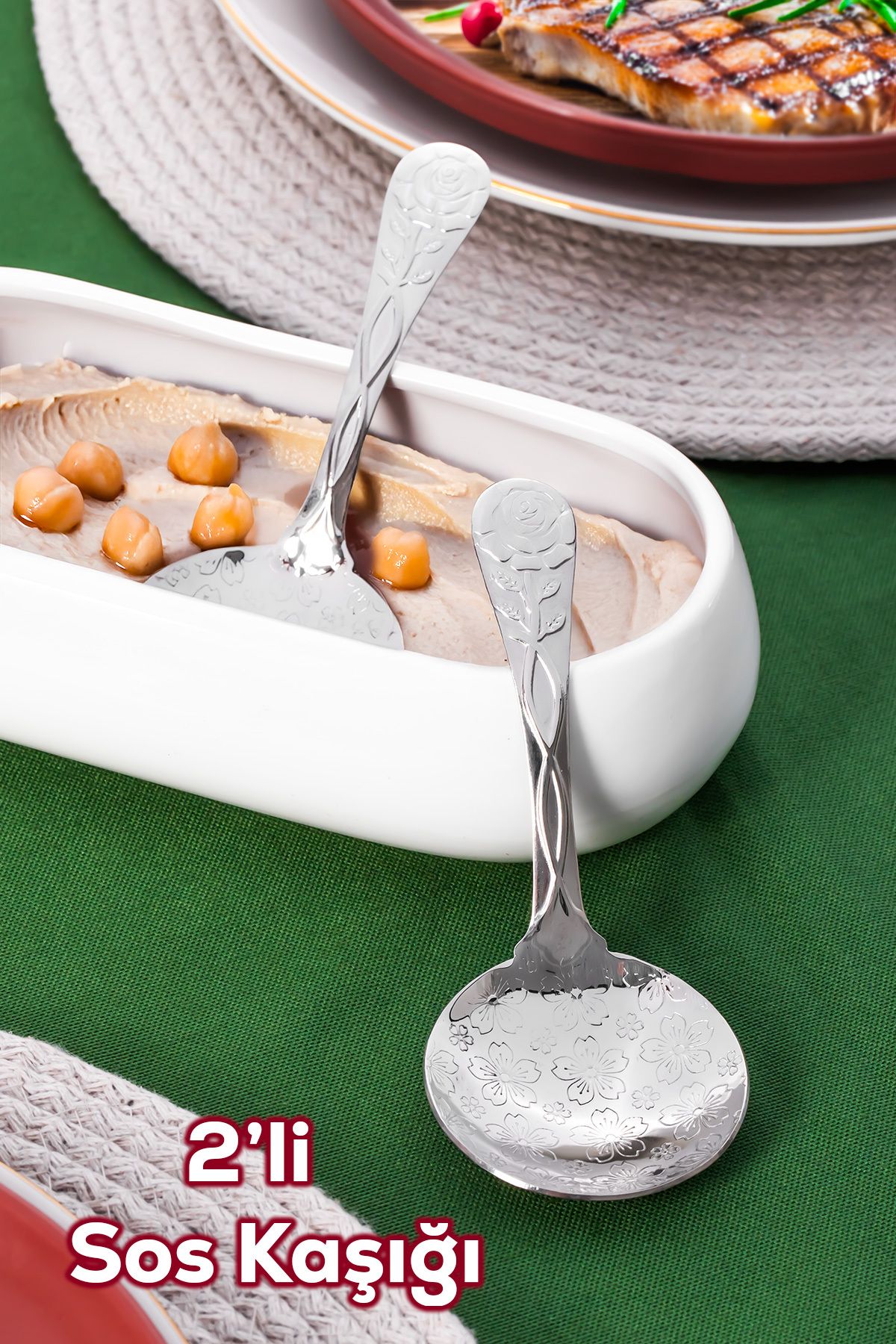 Porsima 5216 Metal Gümüş 2li Sos Kaşığı-Kaşık 13cm
