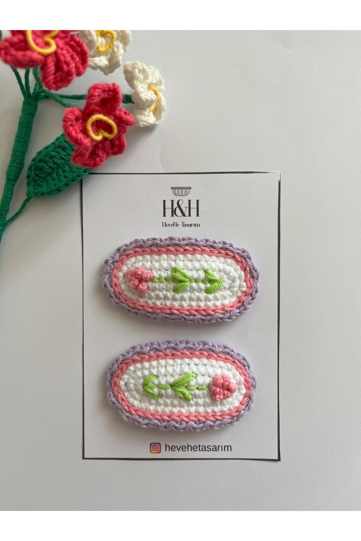 MODA Örgü Toka- Nakış İşlemeli Saç Aksesuarı Çıt Çıt Toka ( 1 Çift)