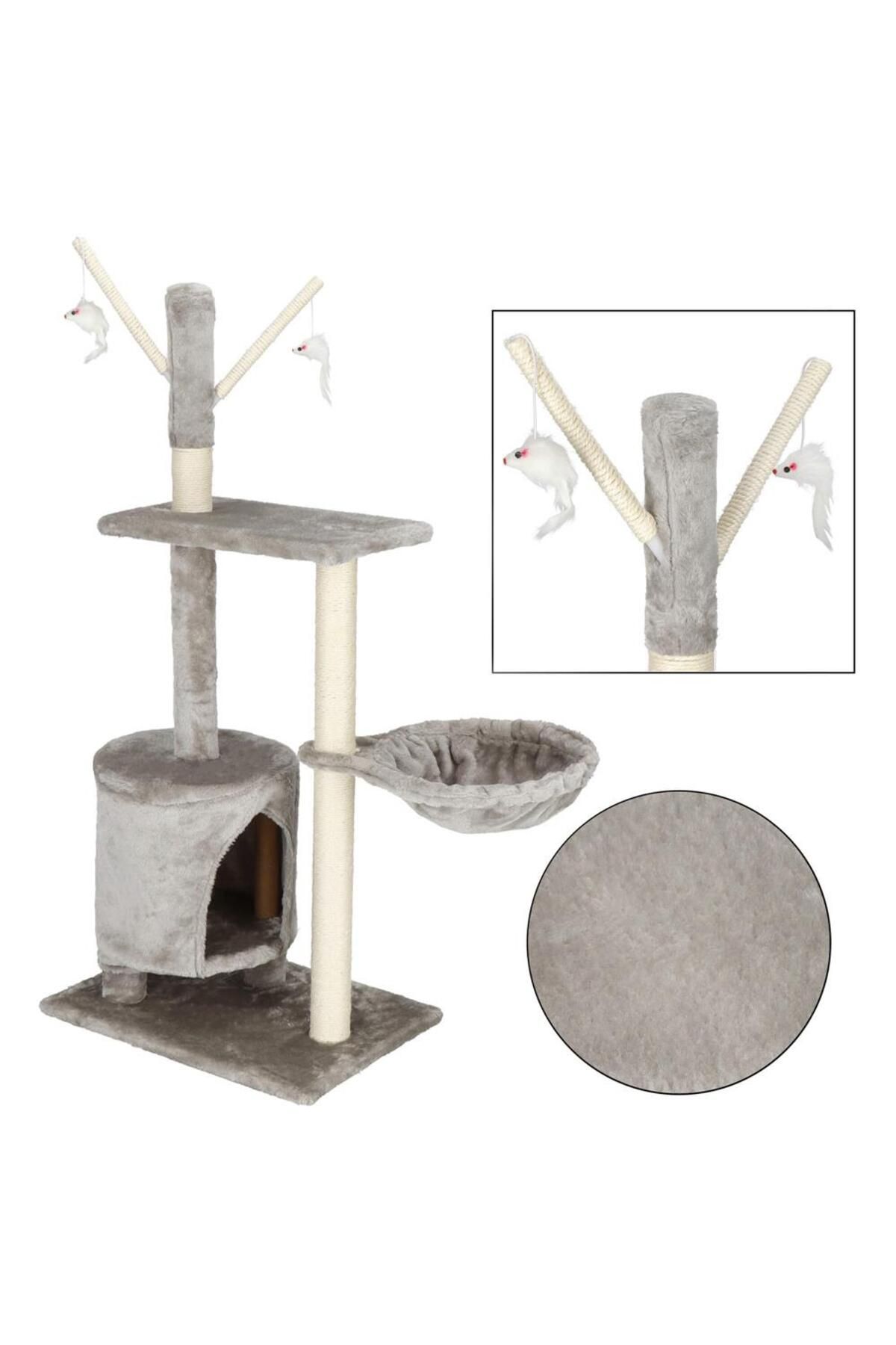 SERSIMO-Cat play set, with scratching post, hiding place, lying area, mice, 108cm, gray 13