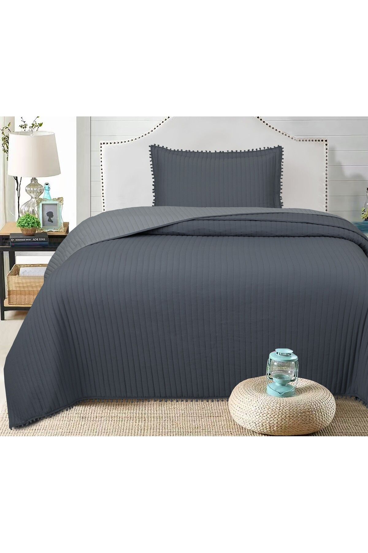 Bella Home Sofia Ponponlu Tek Kişilik Yatak Örtüsü Seti - 180x240 cm