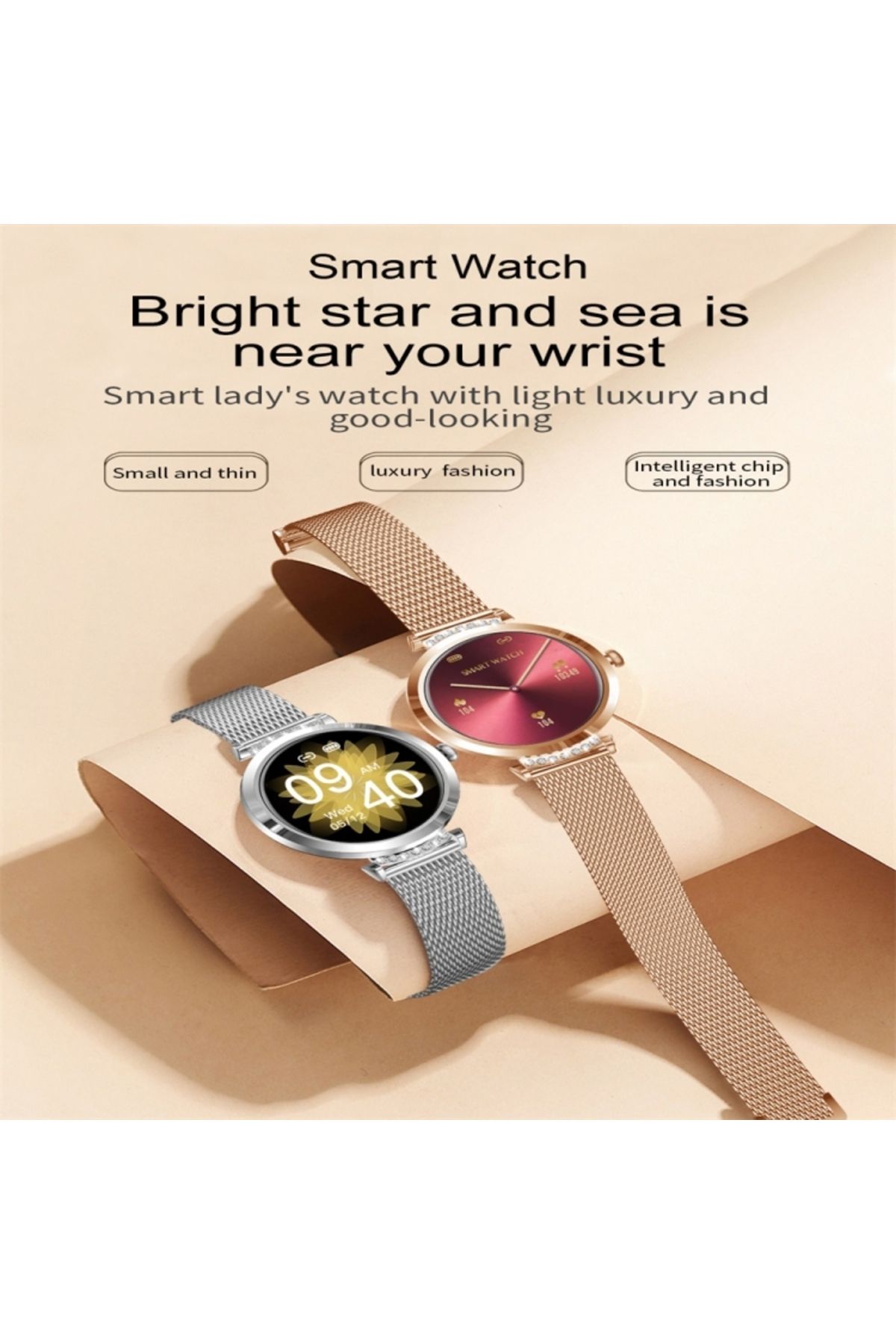 ideal STORE-Ceas SmartWatch Lady's Diamond idealStore, Dimensiune Ecran 1.9", Rezistent la Apa, Bluetooth, Monit 5