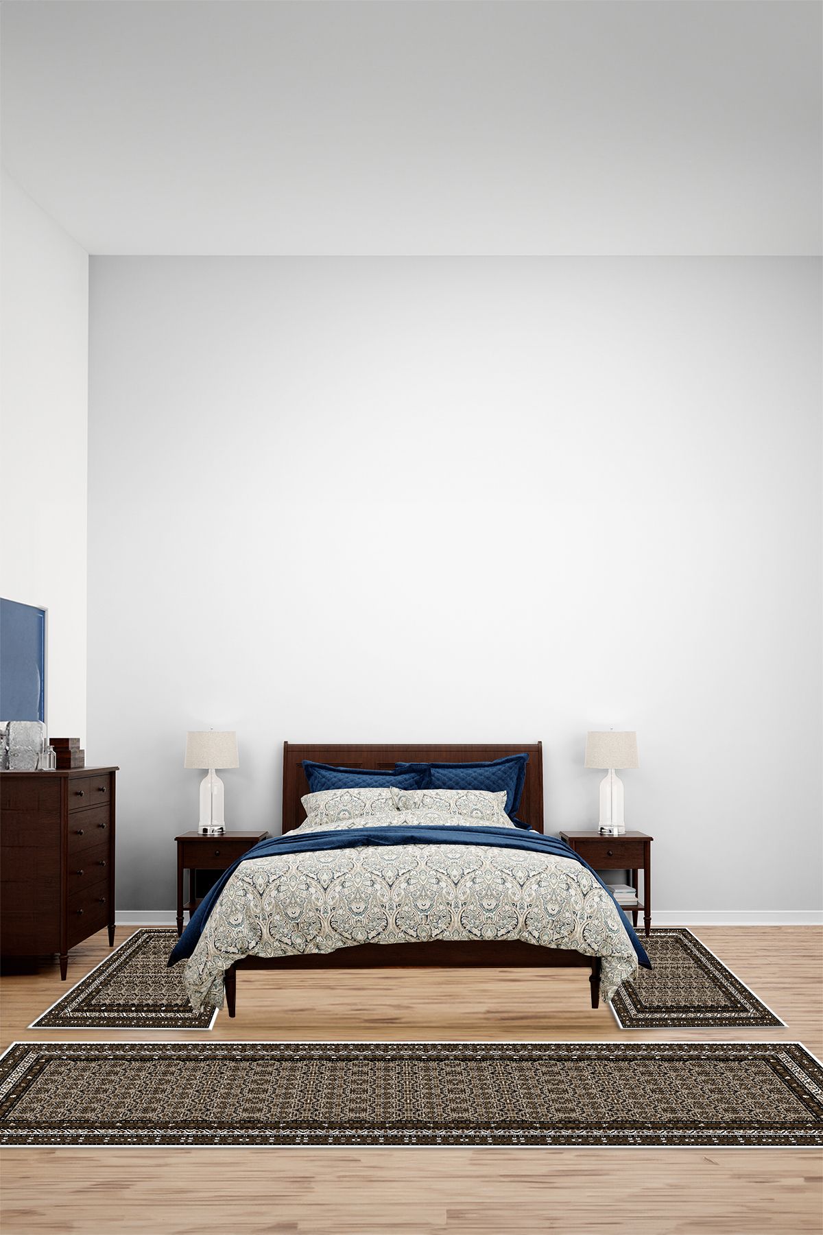 Viyana Home Dijital Kaymaz Etnik Desen Yıkanabilir Üçlü Yatak Odası Takımı Halısı, YO-ETNİK-70-KAHVE,