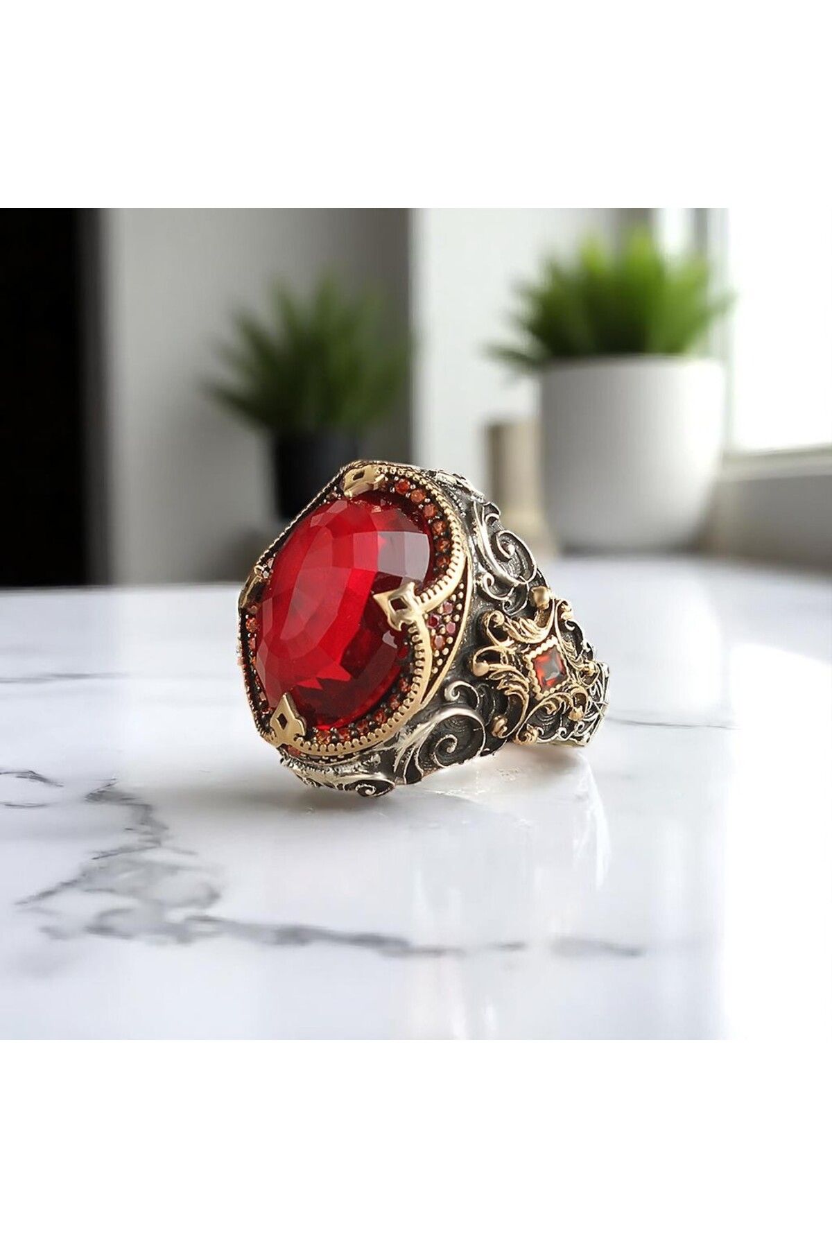 Asteria Jewelry Kırmızı Zirkon Taşlı Gümüş Yüzük