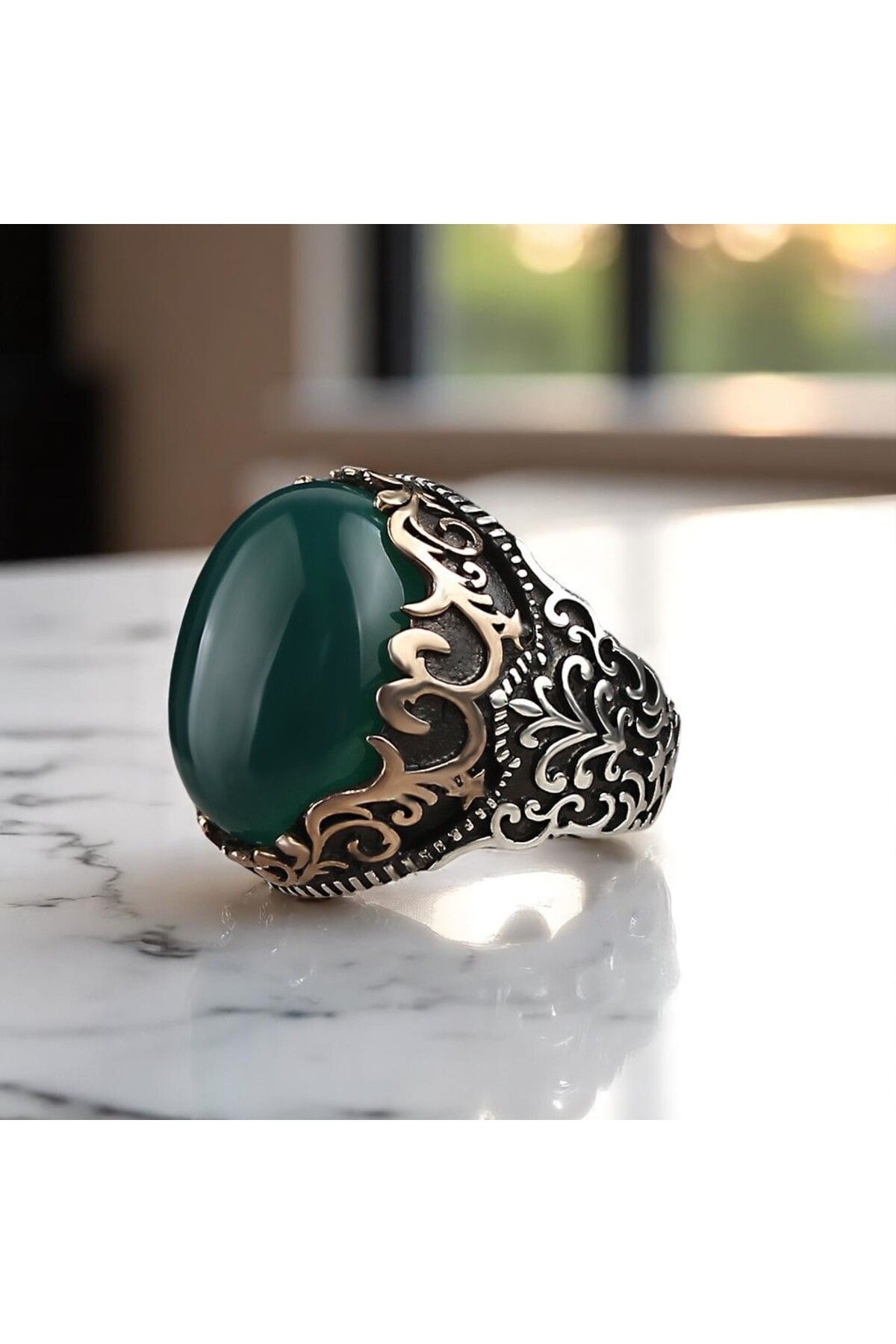 Asteria Jewelry Yeşil Akik Taşlı Gümüş Yüzük