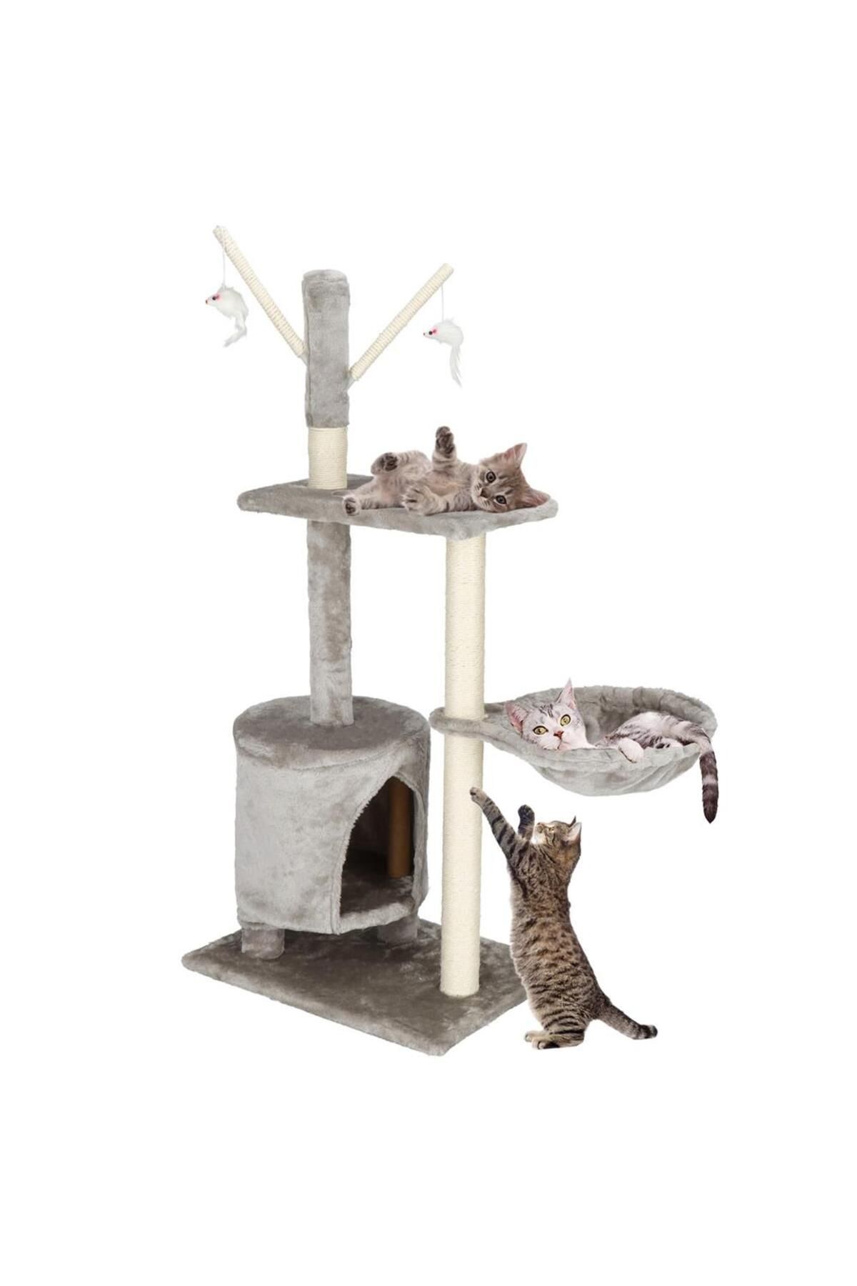 SERSIMO-Cat play set, with scratching post, hiding place, lying area, mice, 108cm, gray 7