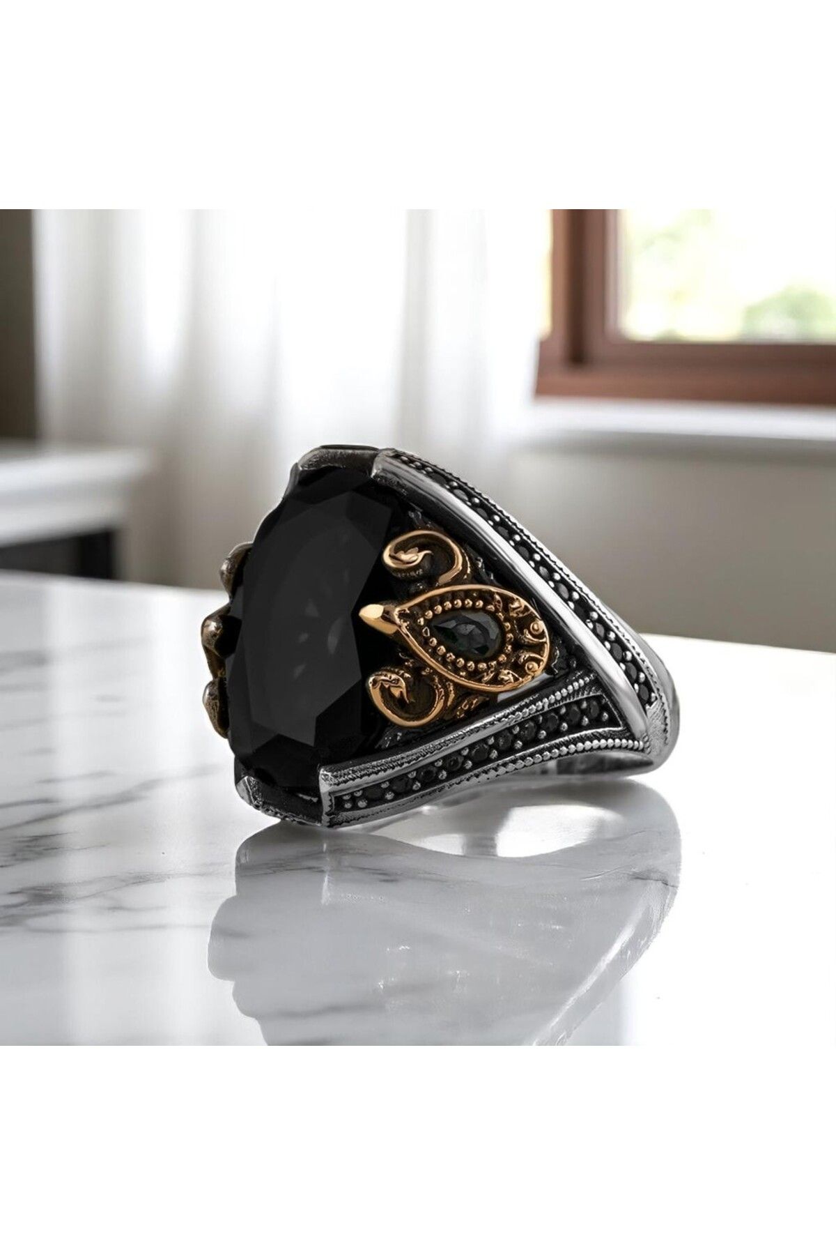 Asteria Jewelry Siyah Zirkon Taşlı Gümüş Yüzük