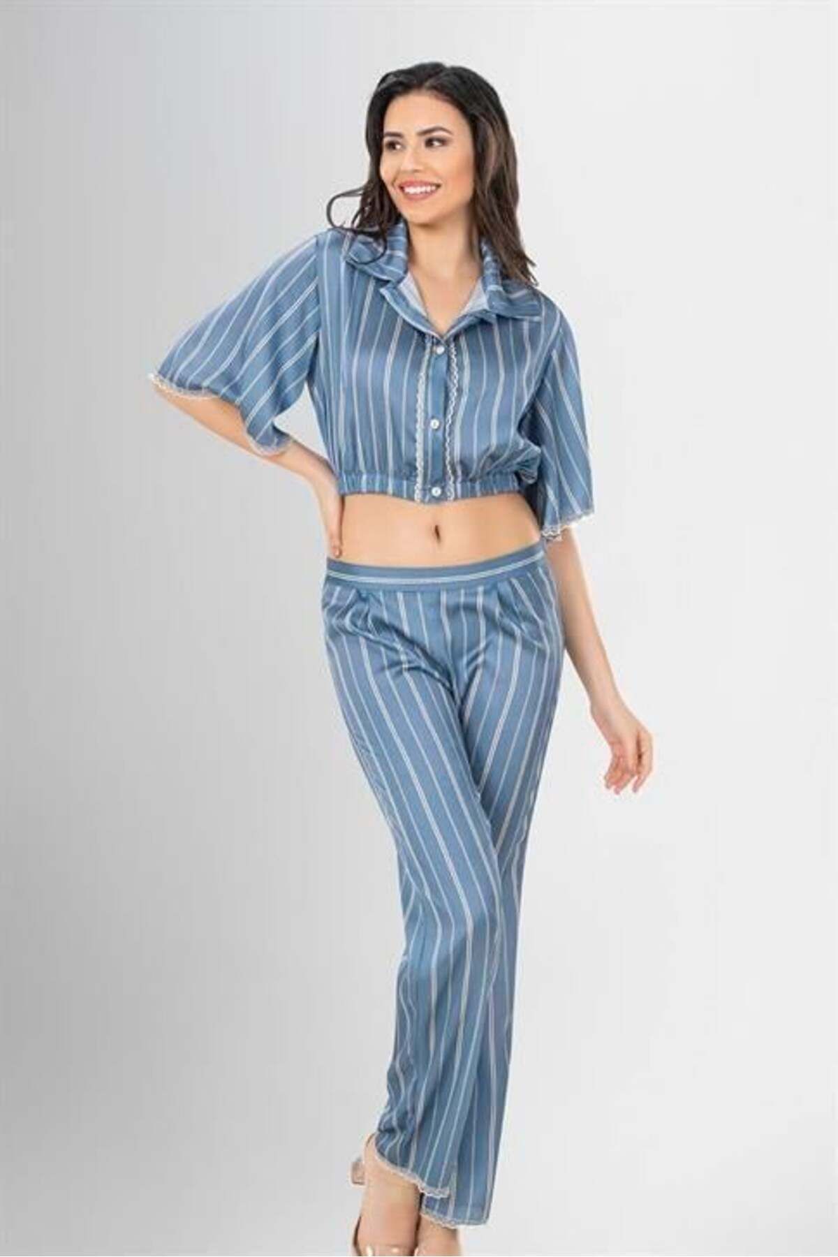 SHEYMA 2'li Desenli Saten Pijama Takımı