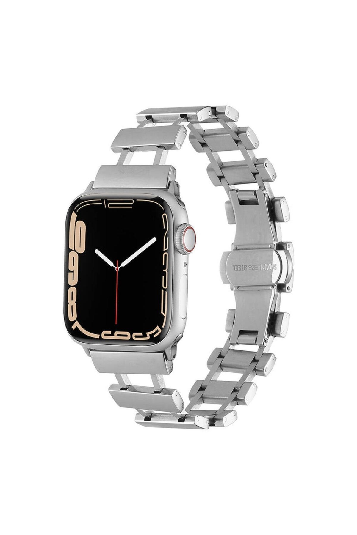 Megafox Teknoloji Apple Watch 3/4/5/6/7/8/9 Se Ultra 42-44-45-49 Mm Uyumlu Kordon Metal Paslanmaz Parçalı Kayış KRD-9
