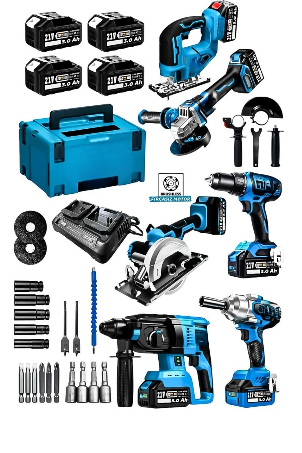 Spech Power 6lı Set Bl Motor Matkap Hilti Taşlama Somun Sıkma Dekupaj Testere Daire Testere Makinesi