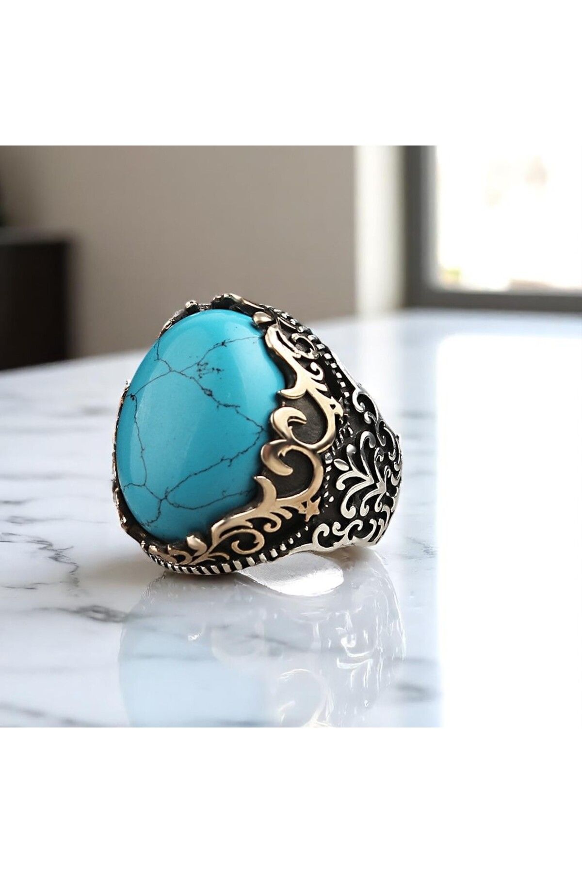 Asteria Jewelry Firuze Taşlı Gümüş Erkek Yüzük