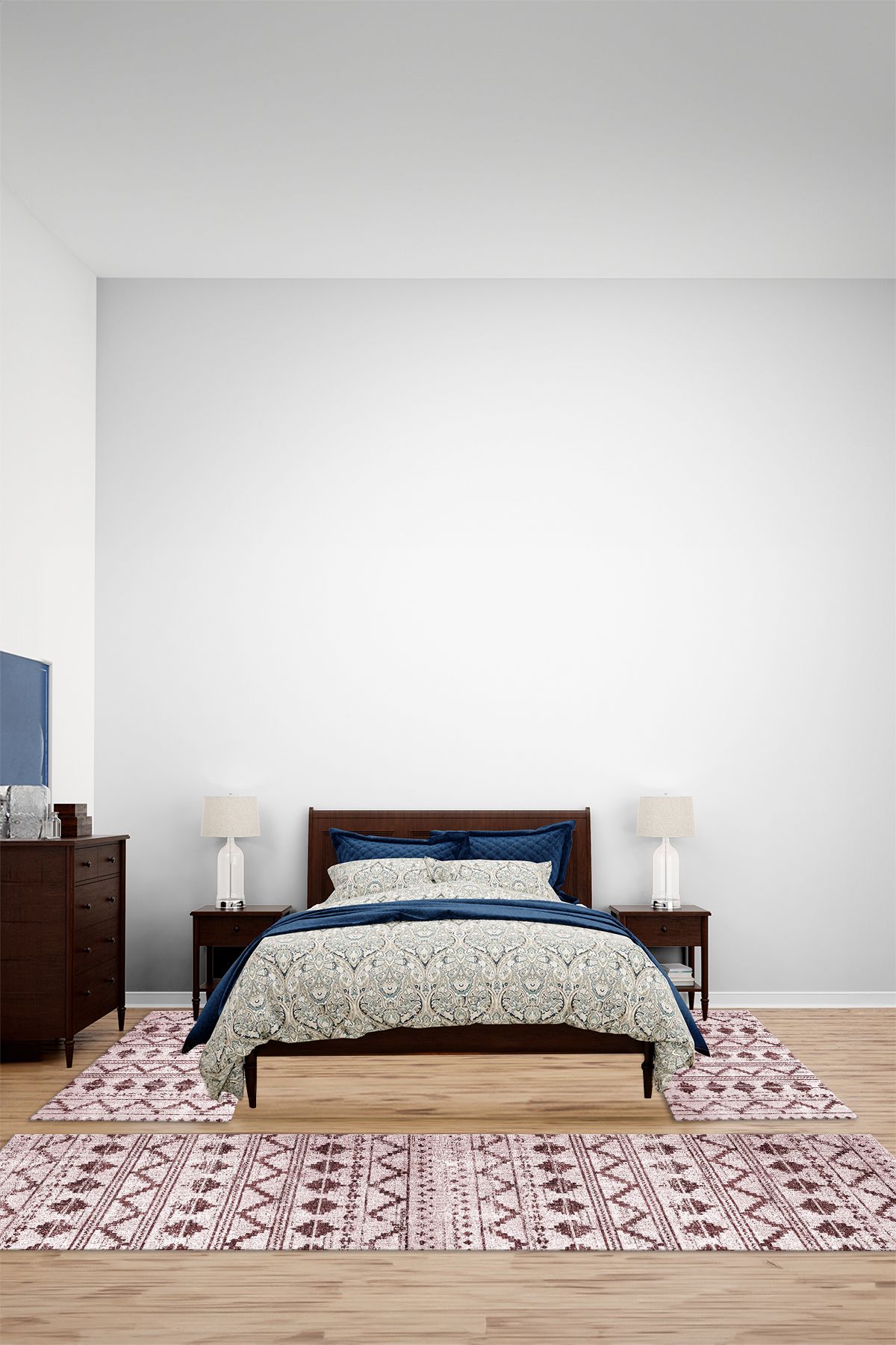 Viyana Home Kaymaz Kilim Desenli İskandinav Model Yıkanabilir Üçlü Yatak Odası Halısı, YO-İSKANDİNAV-72-BORDO,