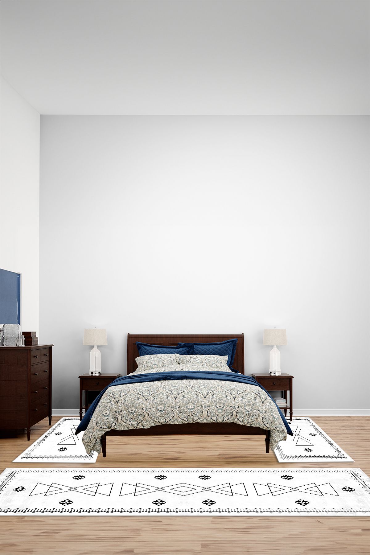 Viyana Home Kaymaz Modern Sade İskandinav Model Yıkanabilir Üçlü Yatak Odası Halısı, YO-İSKANDİNAV-80-BEYAZ,