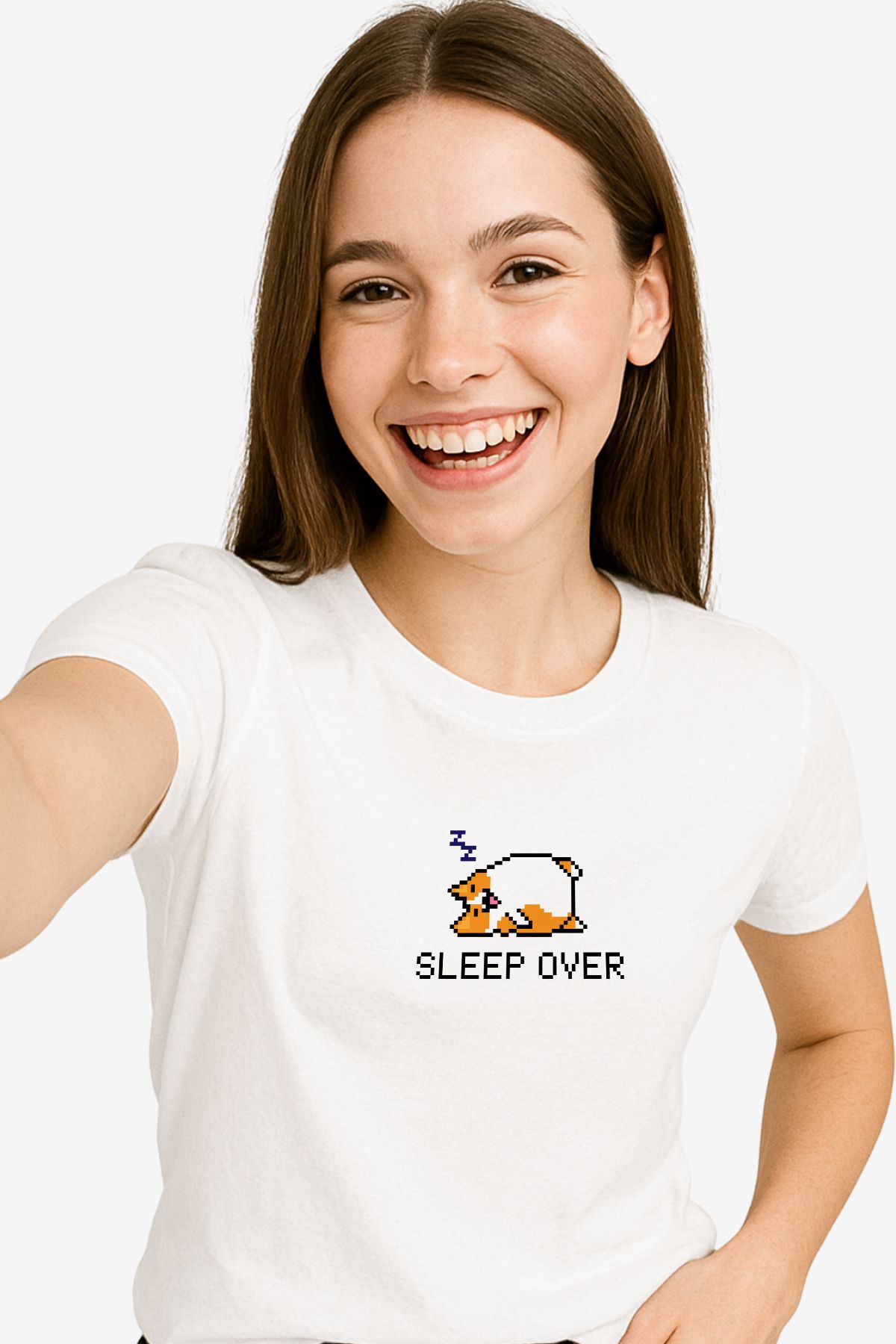 FANA Kadın Beyaz Tişört - Retro Figürlü Slogan Baskılı Yazlık T-shirt
