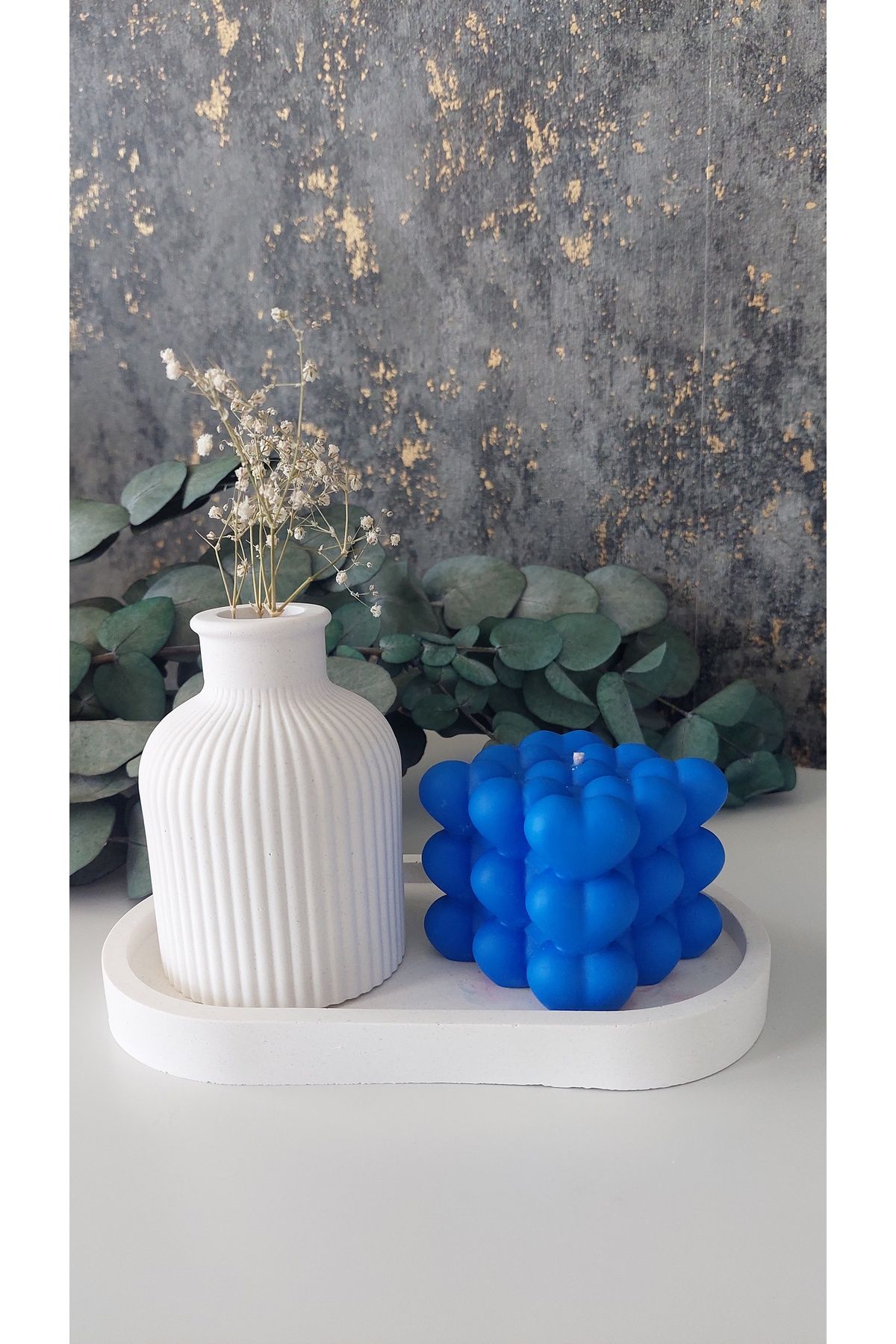 Home Dekoratif tepsili vazo ve mum set