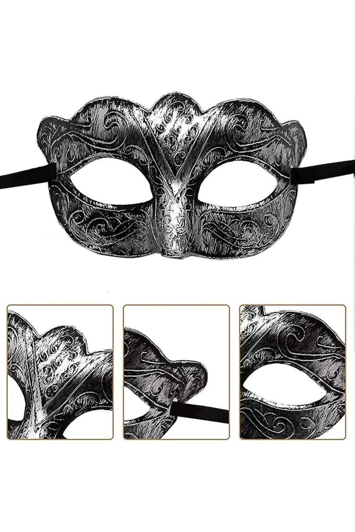 CANSA Maskeli Balo Antik Gri Gümüş Eskitilmiş Maske Balo Venedik