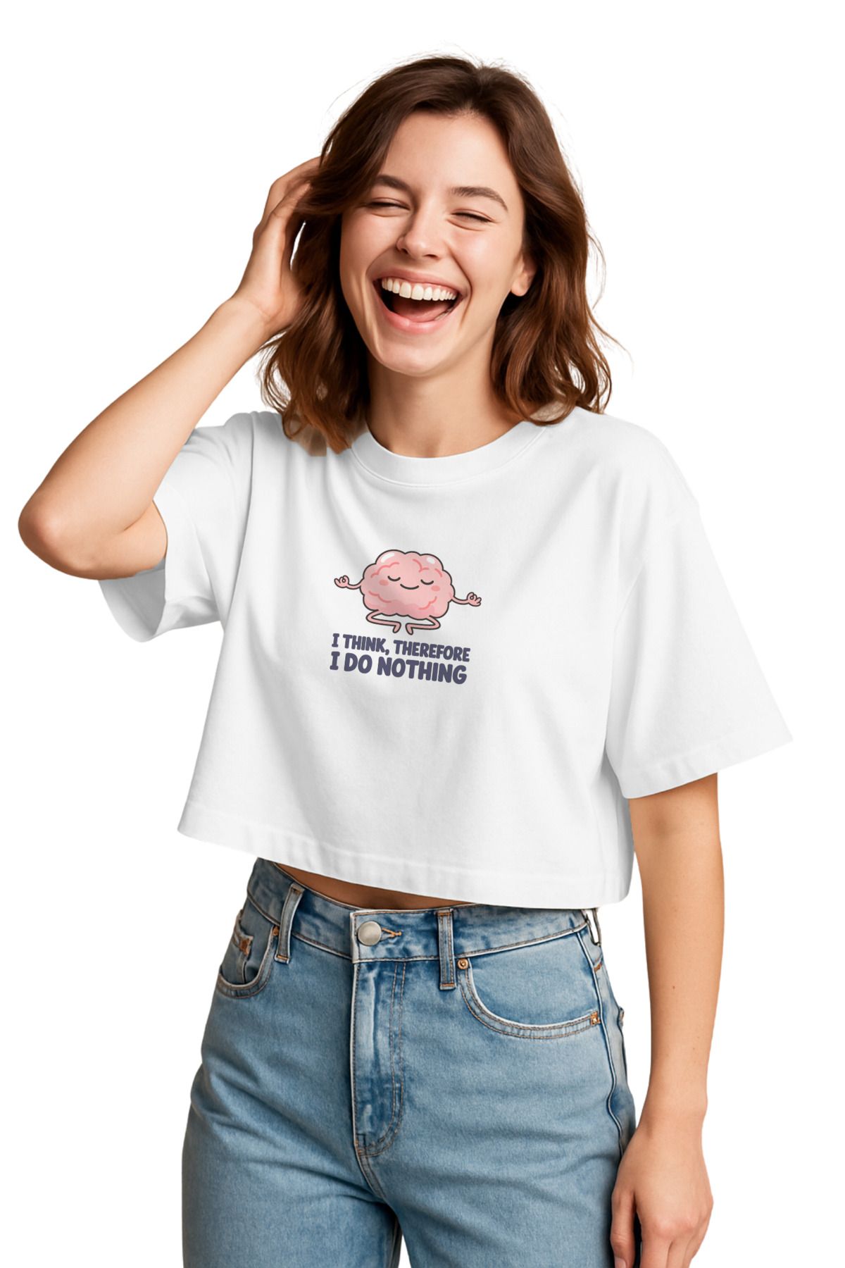 FANA Kadın Beyaz Tişört Renkli Eğlenceli Beyin Slogan Baskılı Yazlık Kısa T-shirt
