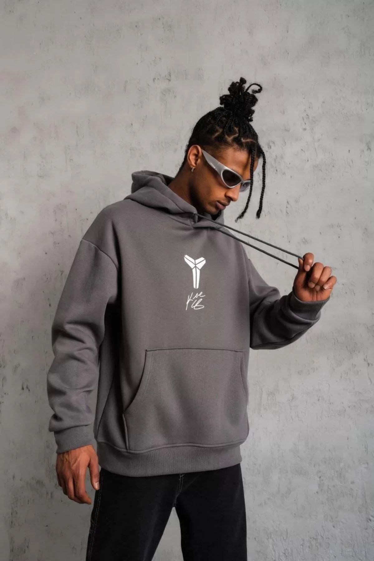Silerra Erkek Baskılı Kapüşonlu Sweat - Gri