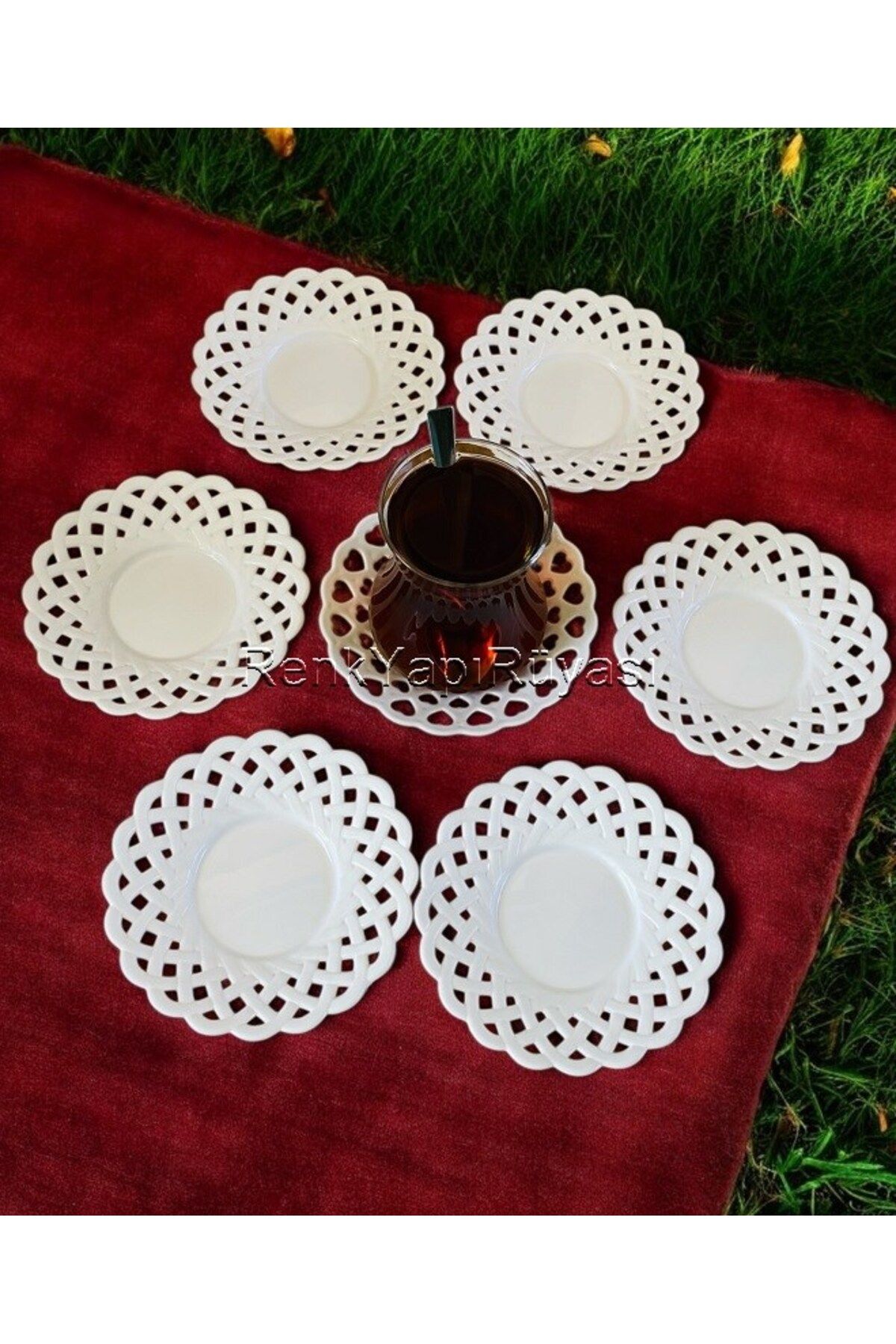 RENK YAPI RÜYASI Çay tabağı 6 lı çay tabağı, melamin çay tabağı, porselen görünümlü şık desenli sağlam plastik altlık