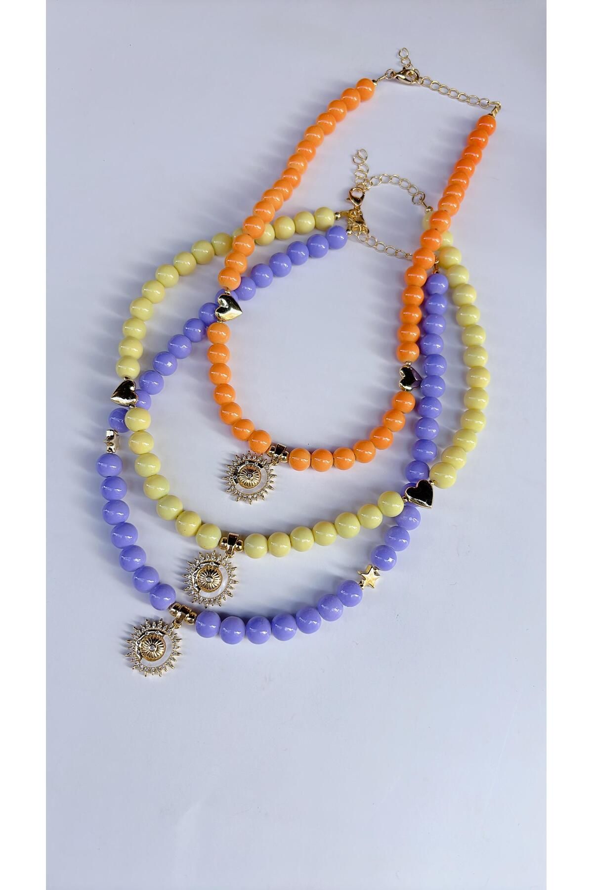 Tubb's Accessories Renkli boncuklu beyaz mineli zirkon taşlı kolye