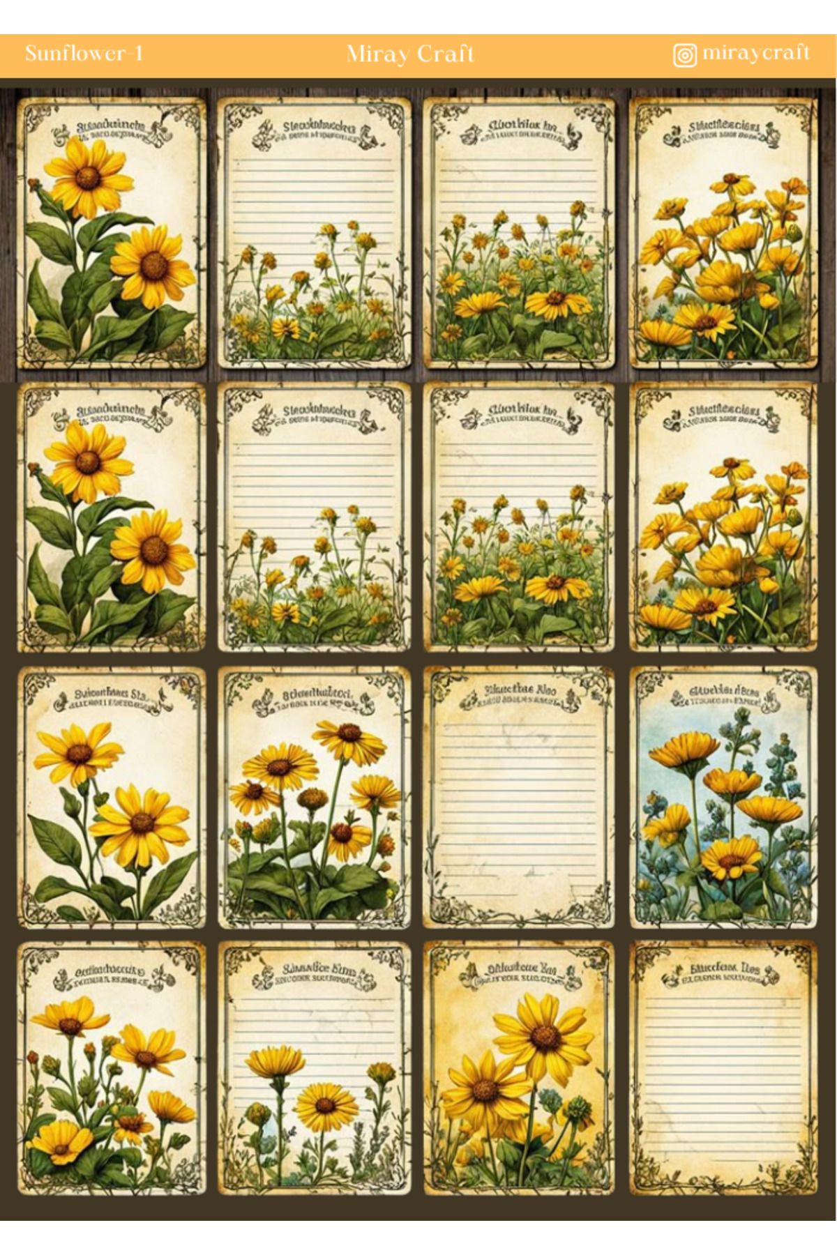 MirayDesign 1 Adet Ayçiçeği Temalı Sticker – 12x17 cm Scrapbook, Bullet Journal, Planlayıcı İçin