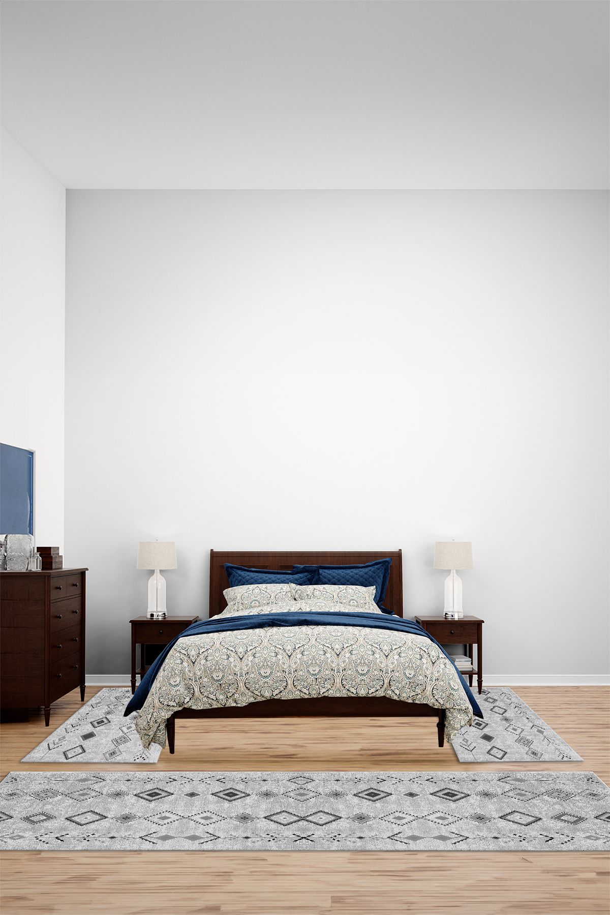 Viyana Home Kaymaz Renkli Desenli İskandinav Model Yıkanabilir Üçlü Yatak Odası Halısı, YO-İSKANDİNAV-66-GRİ,