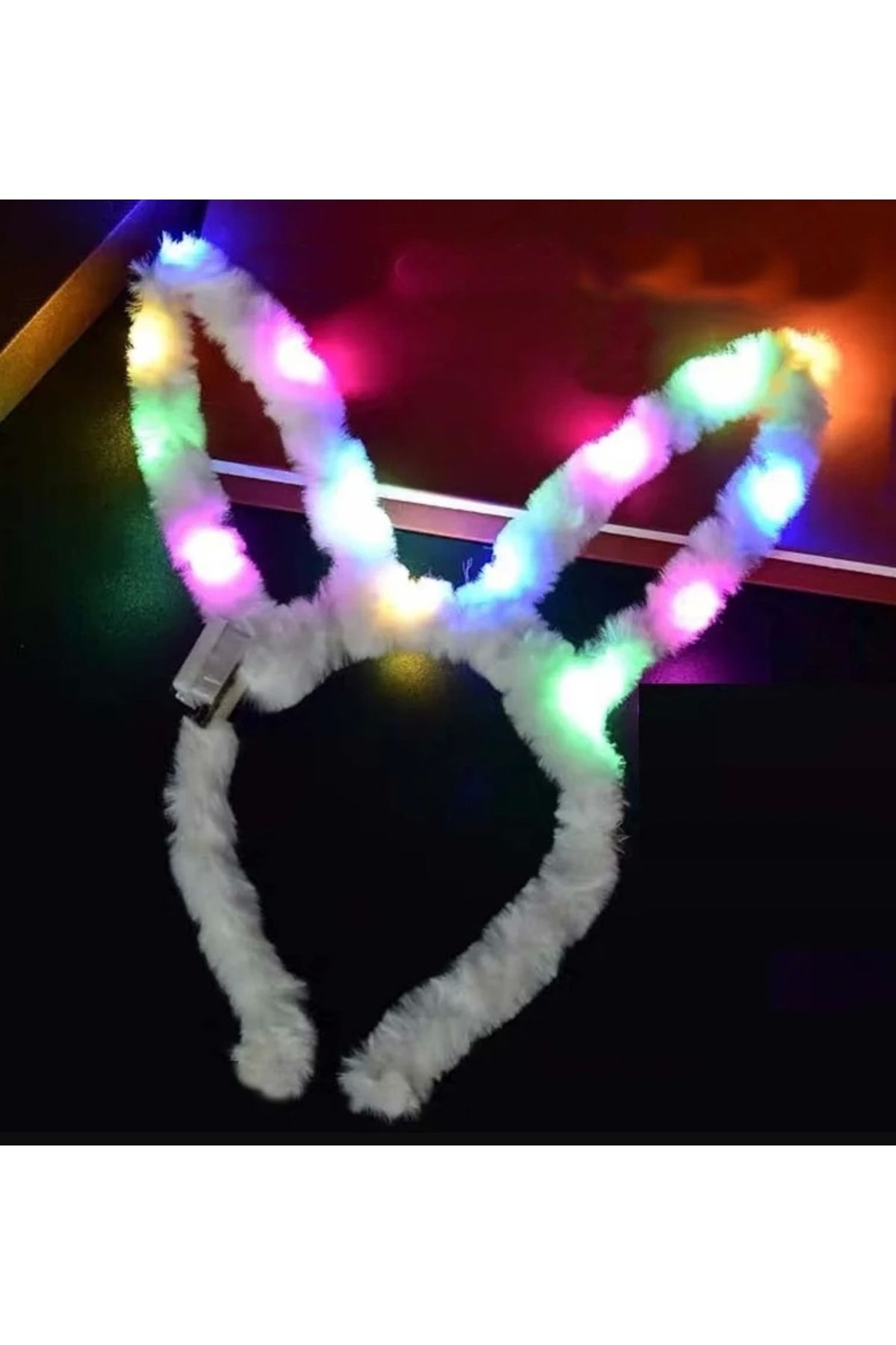 CANSA Led Işıklı Peluş Pofuduk Tavşan Kulak Tavşan Taç Beyaz 17X23 cm
