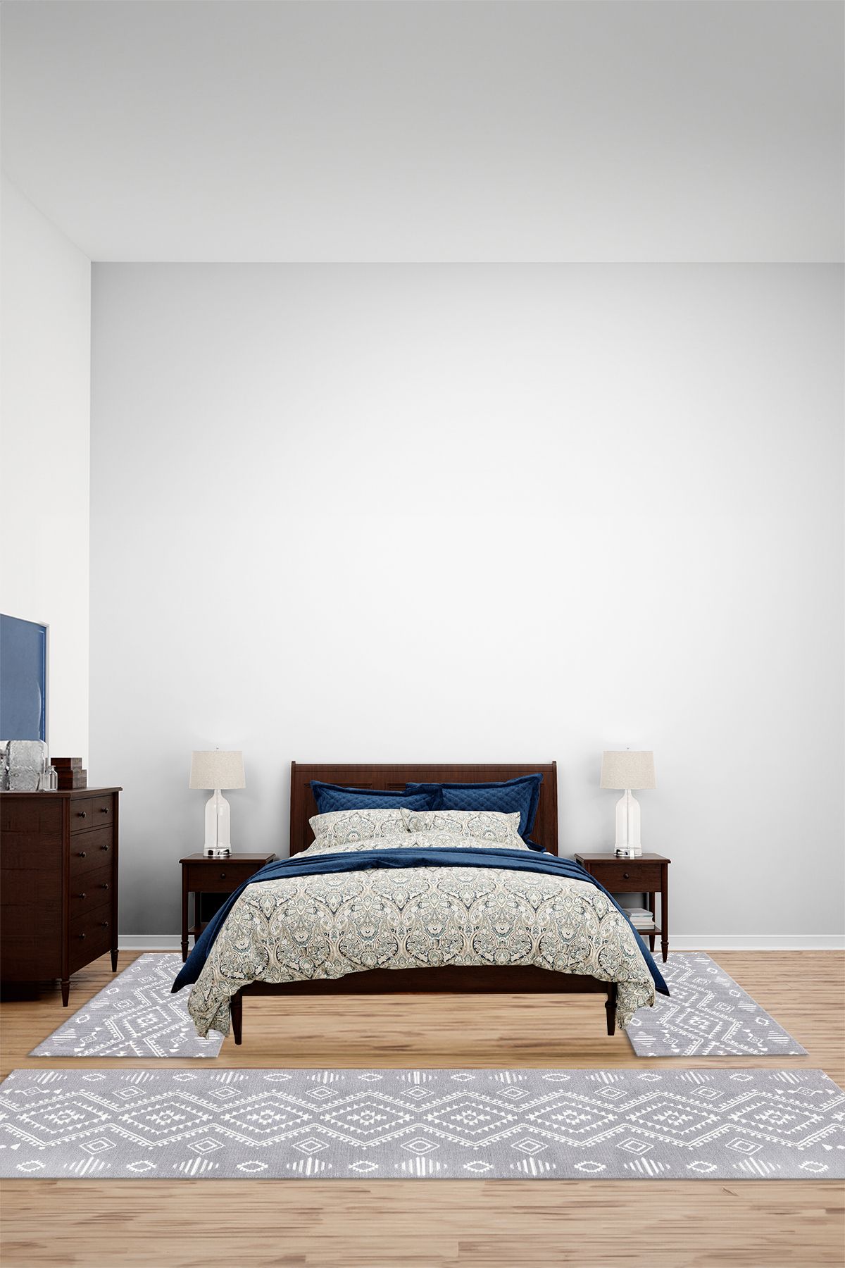 Viyana Home Kaymaz Kilim Desenli İskandinav Model Yıkanabilir Üçlü Yatak Odası Halısı, YO-İSKANDİNAV-82-GRİ,