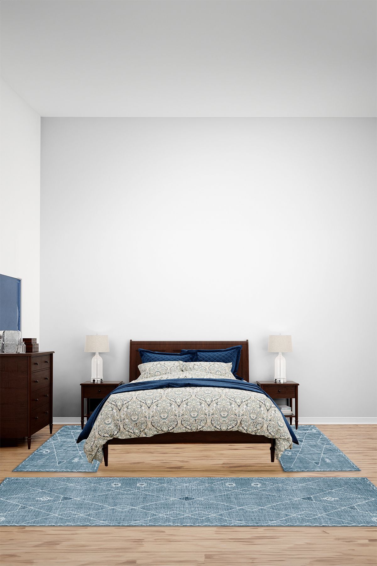 Viyana Home Kaymaz Klasik Sade İskandinav Model Yıkanabilir Üçlü Yatak Odası Halısı, YO-İSKANDİNAV-77-MAVİ,